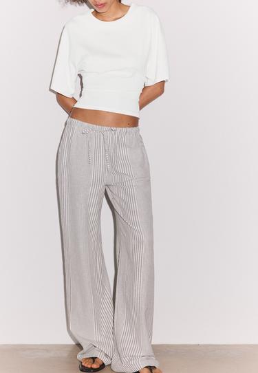 Flowing striped linen trousers — Grey 3