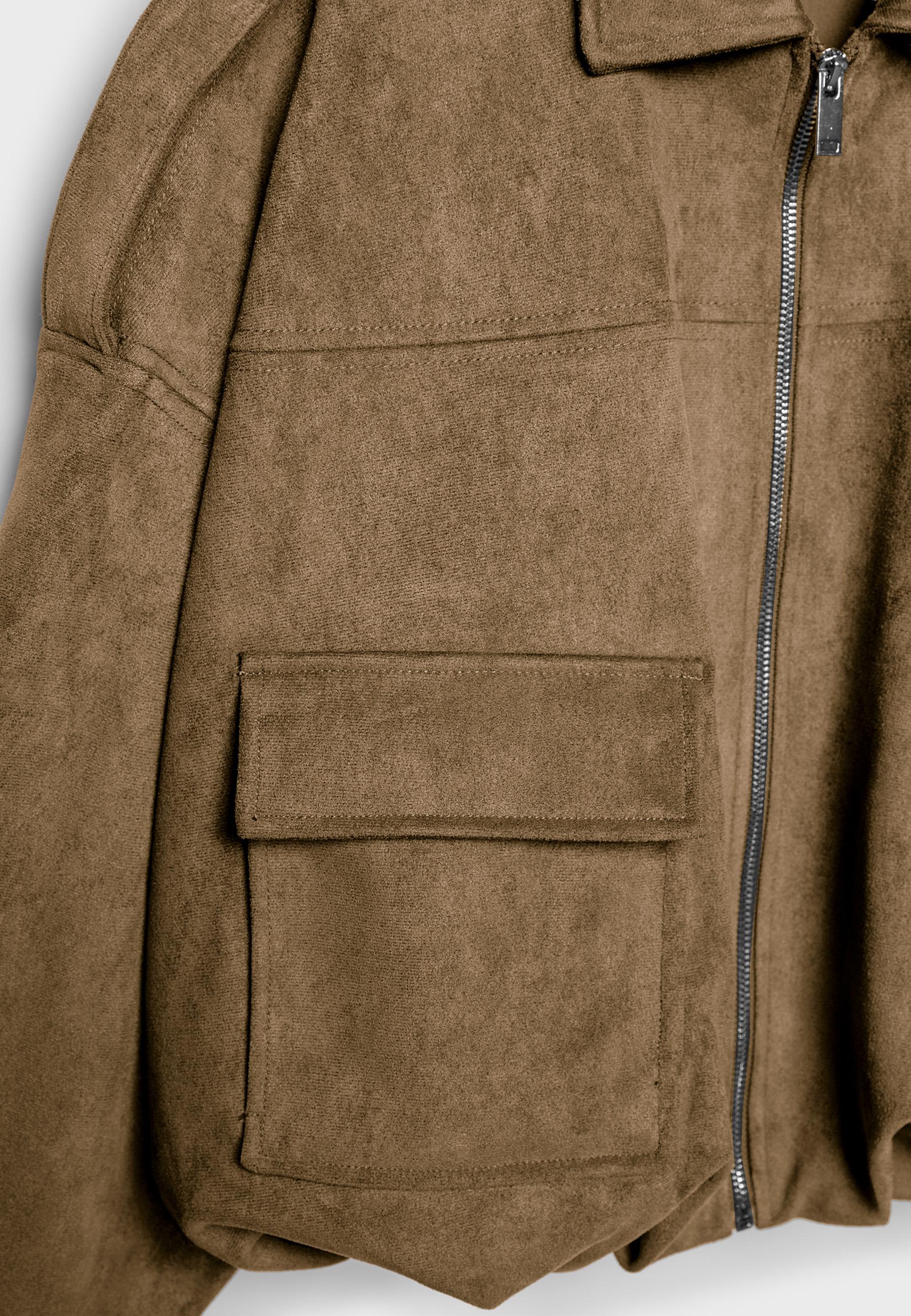 Faux suede bomber jacket — Stone