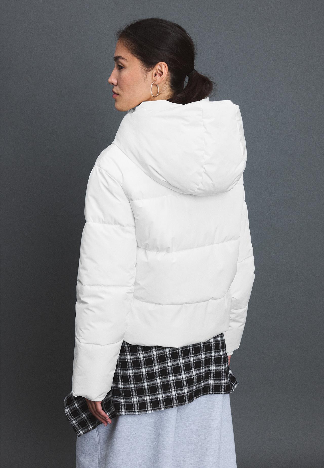 Basic hooded padded jacket — Ecru