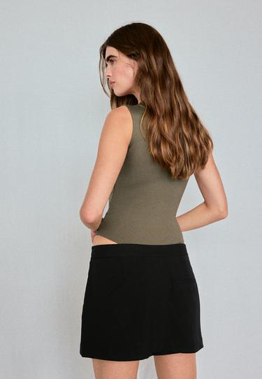 Polyamide square neckline bodysuit — Khaki 5