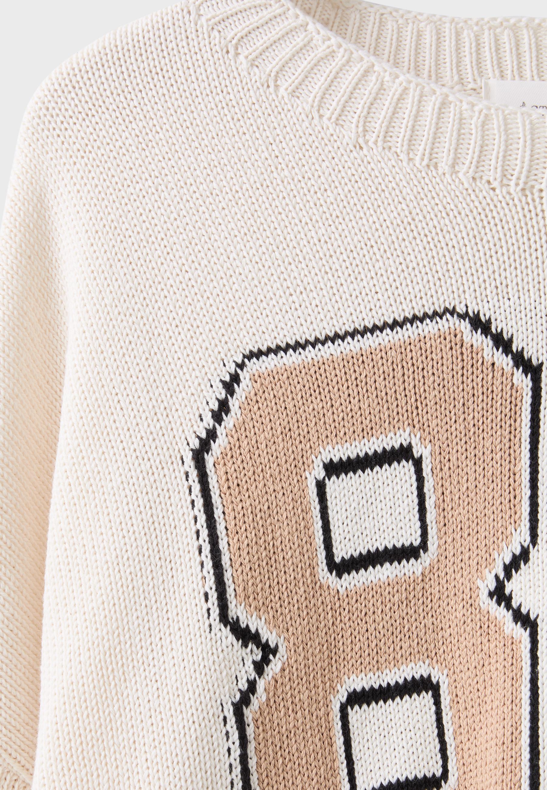 Number cropped knit jumper — Vanilla