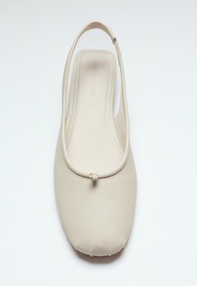 Leather effect slingback ballet flats — ECRU