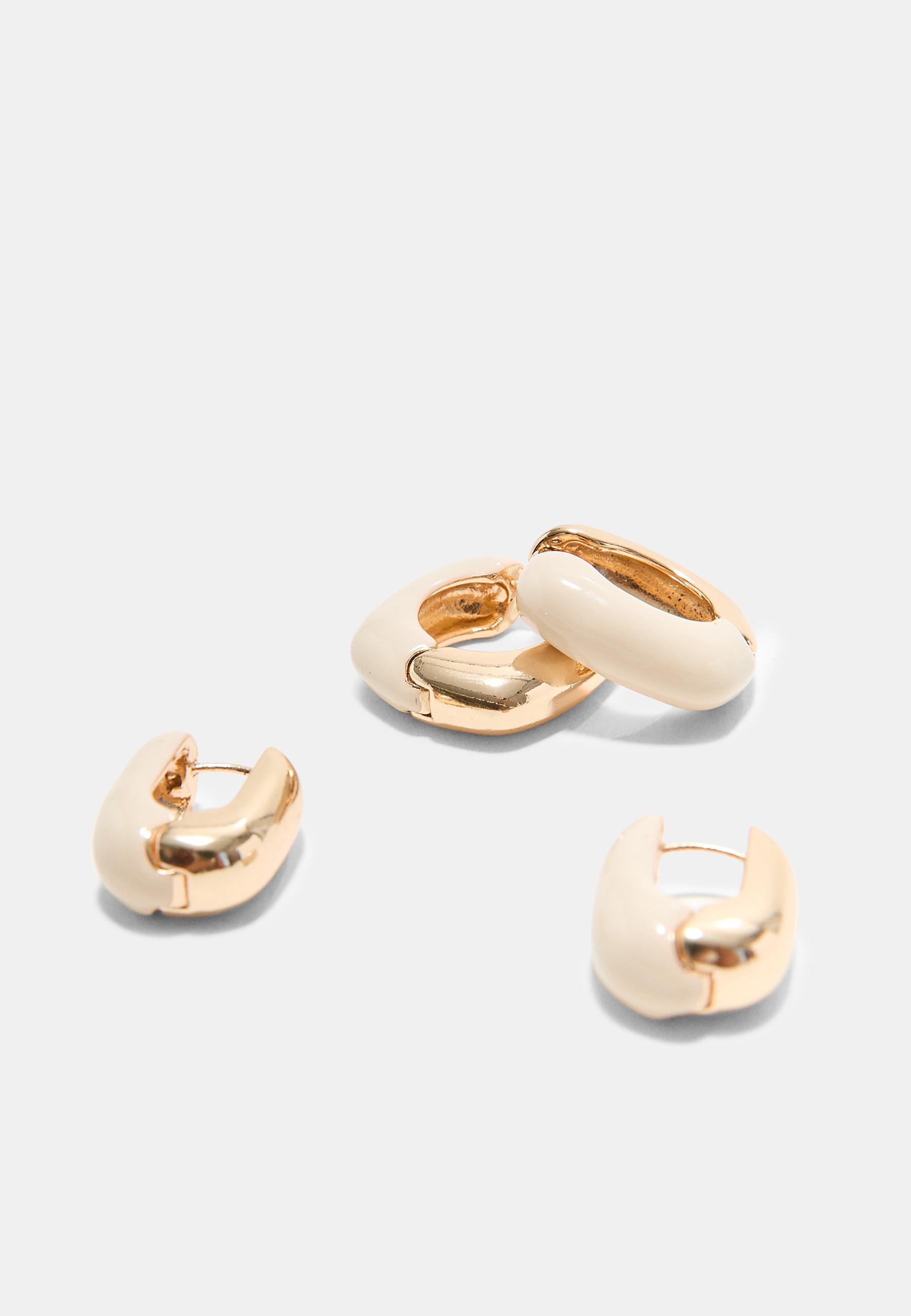 Set of 2 enamel hoop earrings — Gold
