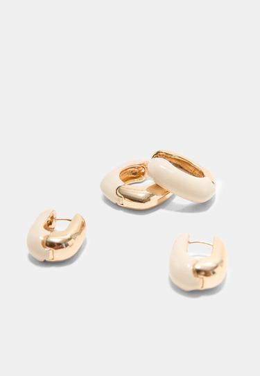 Set of 2 enamel hoop earrings — Gold 3