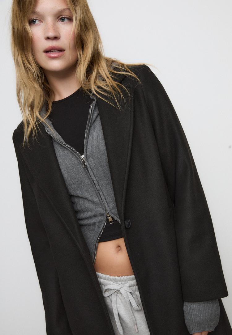 abrigo midi boton tacto suave