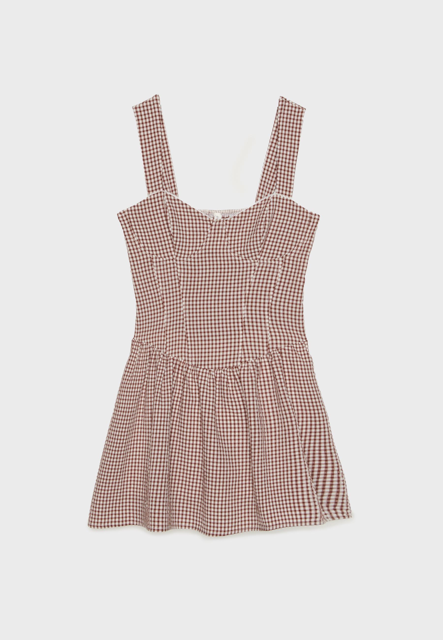 Short checked bodice dress — Terracotta