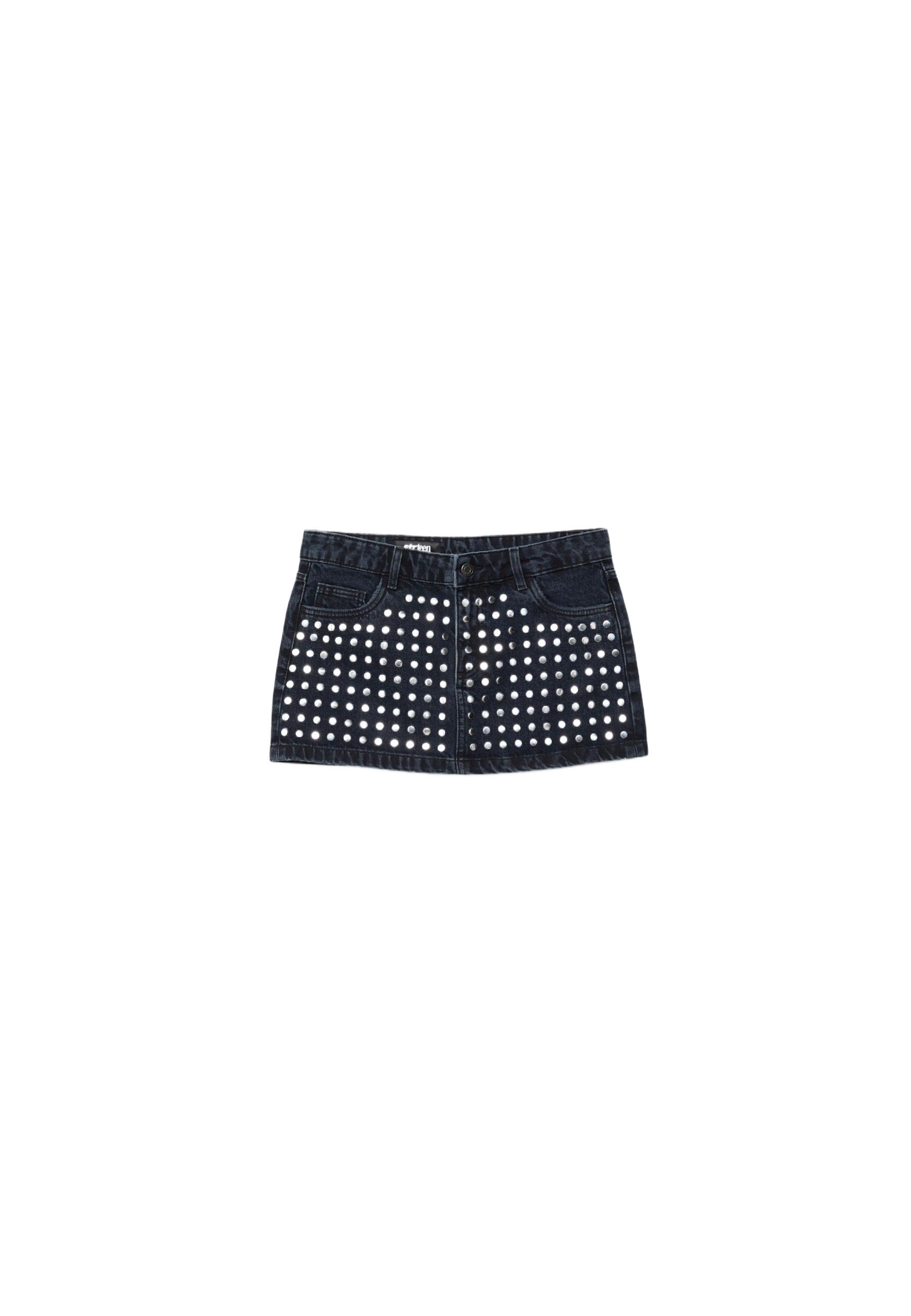 Studded denim skirt — BLACK DENIM WASHED EFFECT