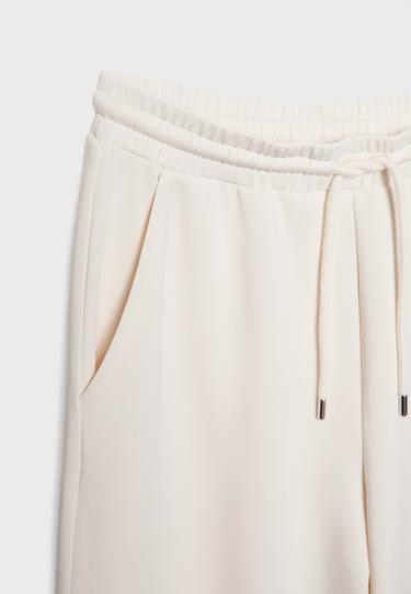 Soft-touch palazzo jogger trousers — Stone 9