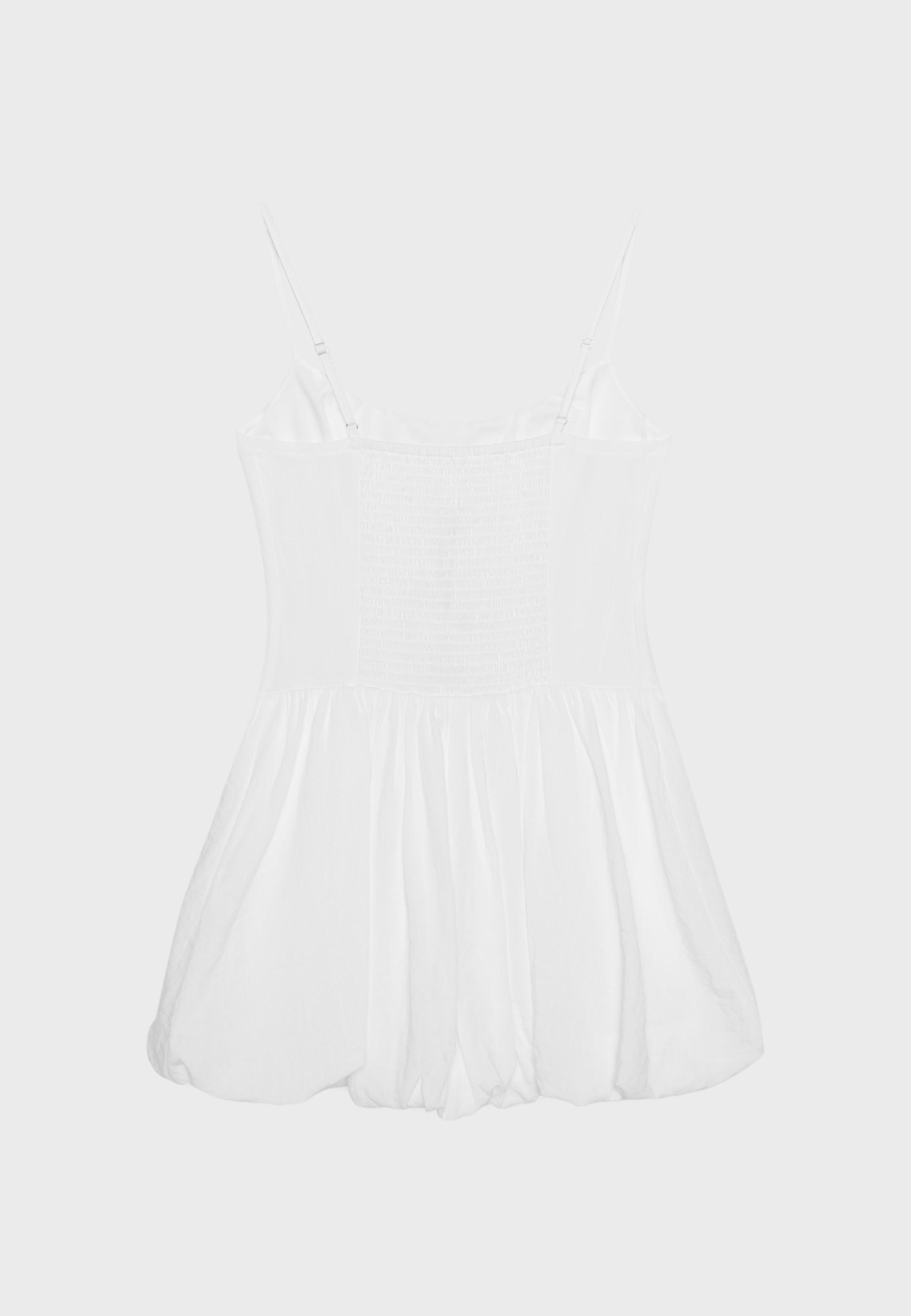 Short balloon strap dress — White