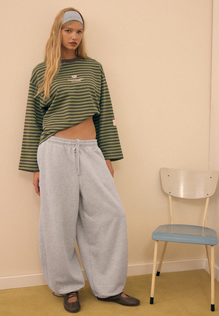 Stradivarius Joggingbroek Met Stoppers En Acid Wash Grijs Melange Xxs