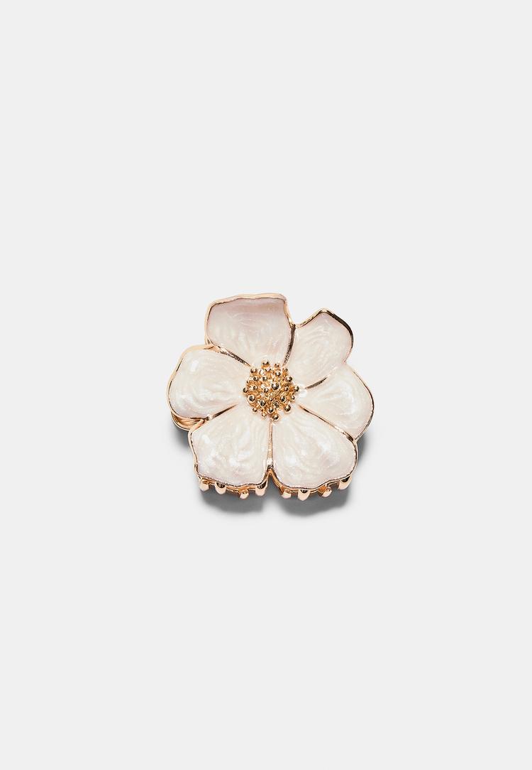 Stradivarius Clamă De Blană Cu Floare Metalică Ecru Os