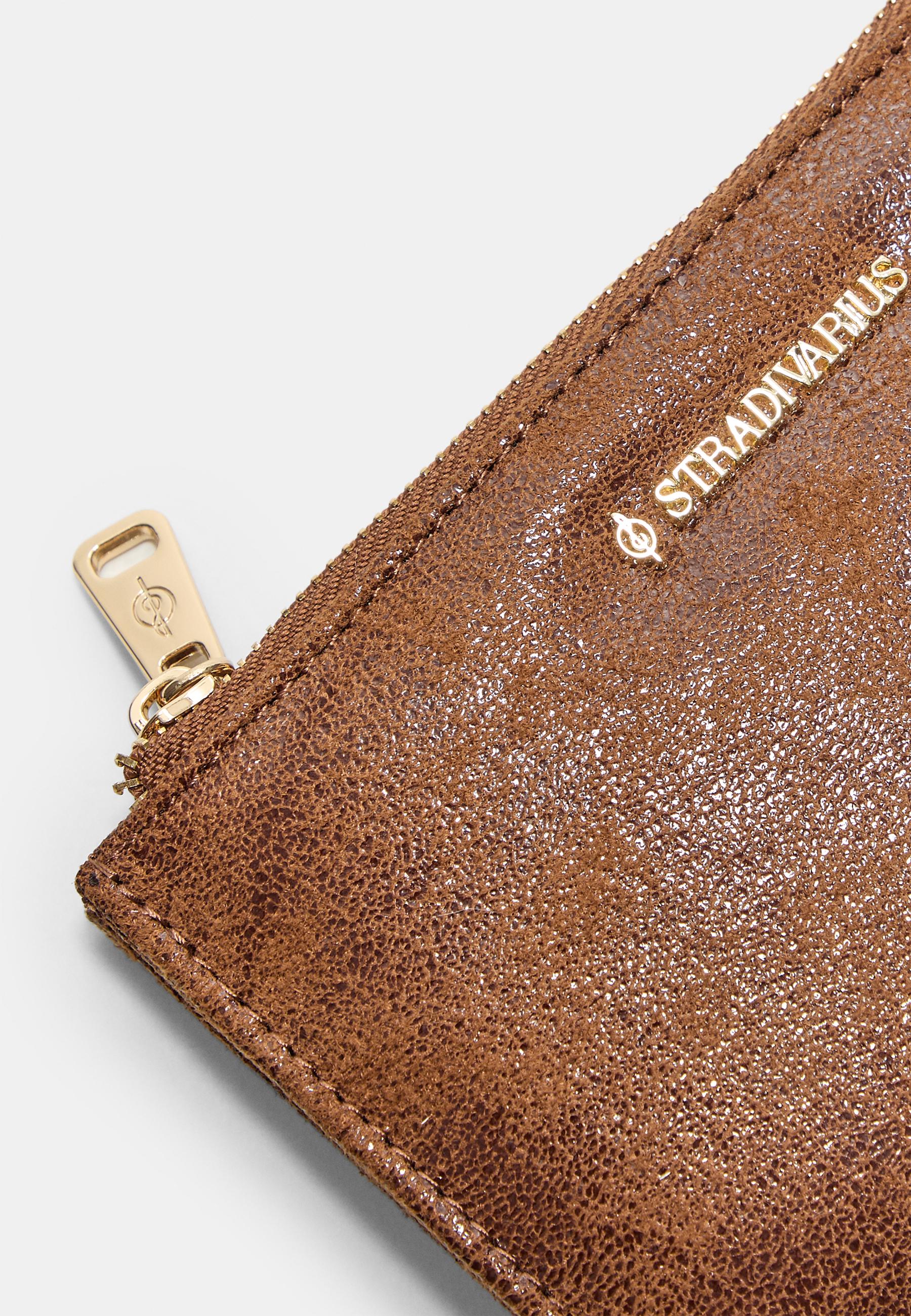 Shimmery card holder purse with zip — Brown