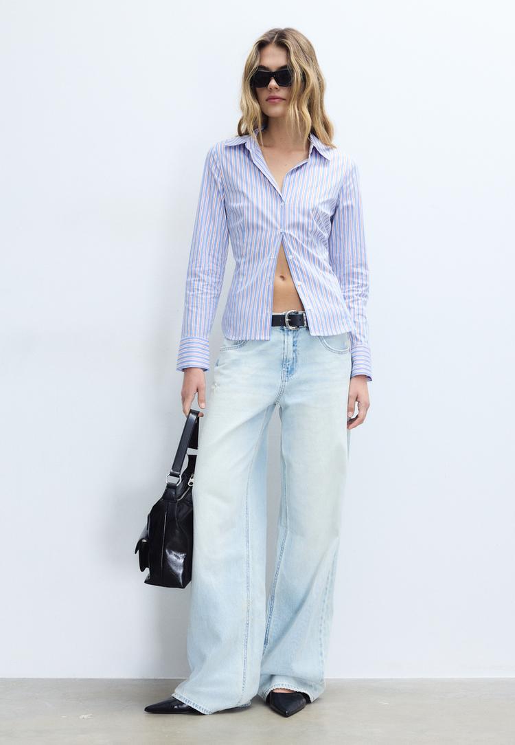 Basic-Figurhemd mit Streifen Blau L