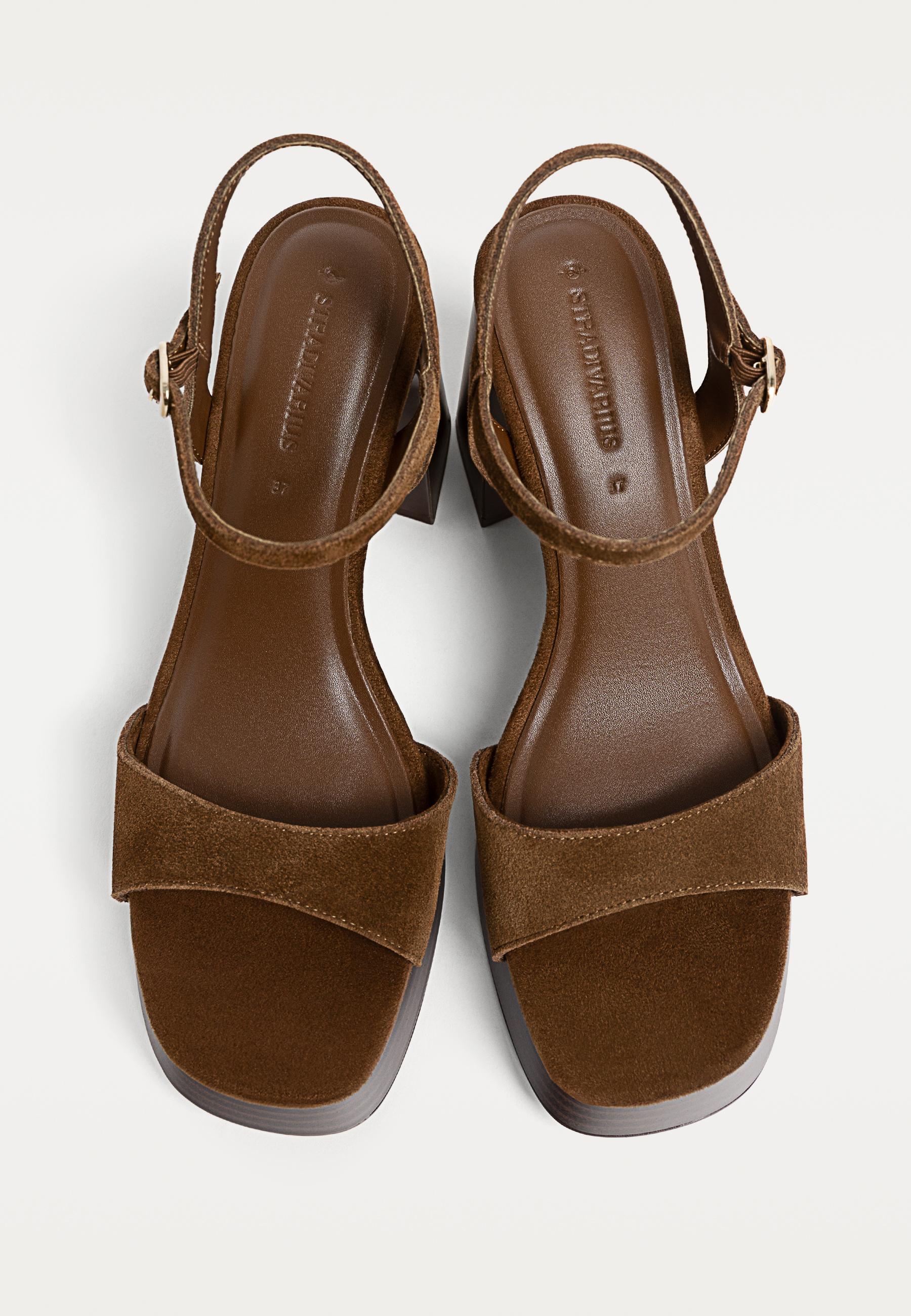 Split leather platform sandals — BROWN