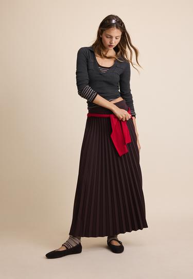 Pleated maxi skirt — Brown 1