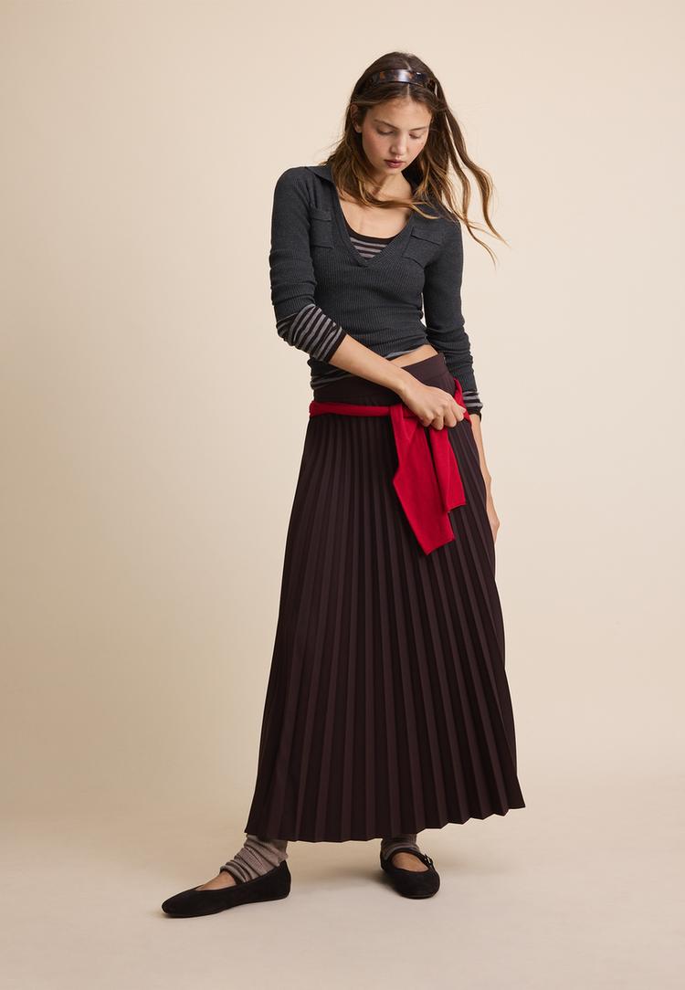Pleated maxi skirt — Brown