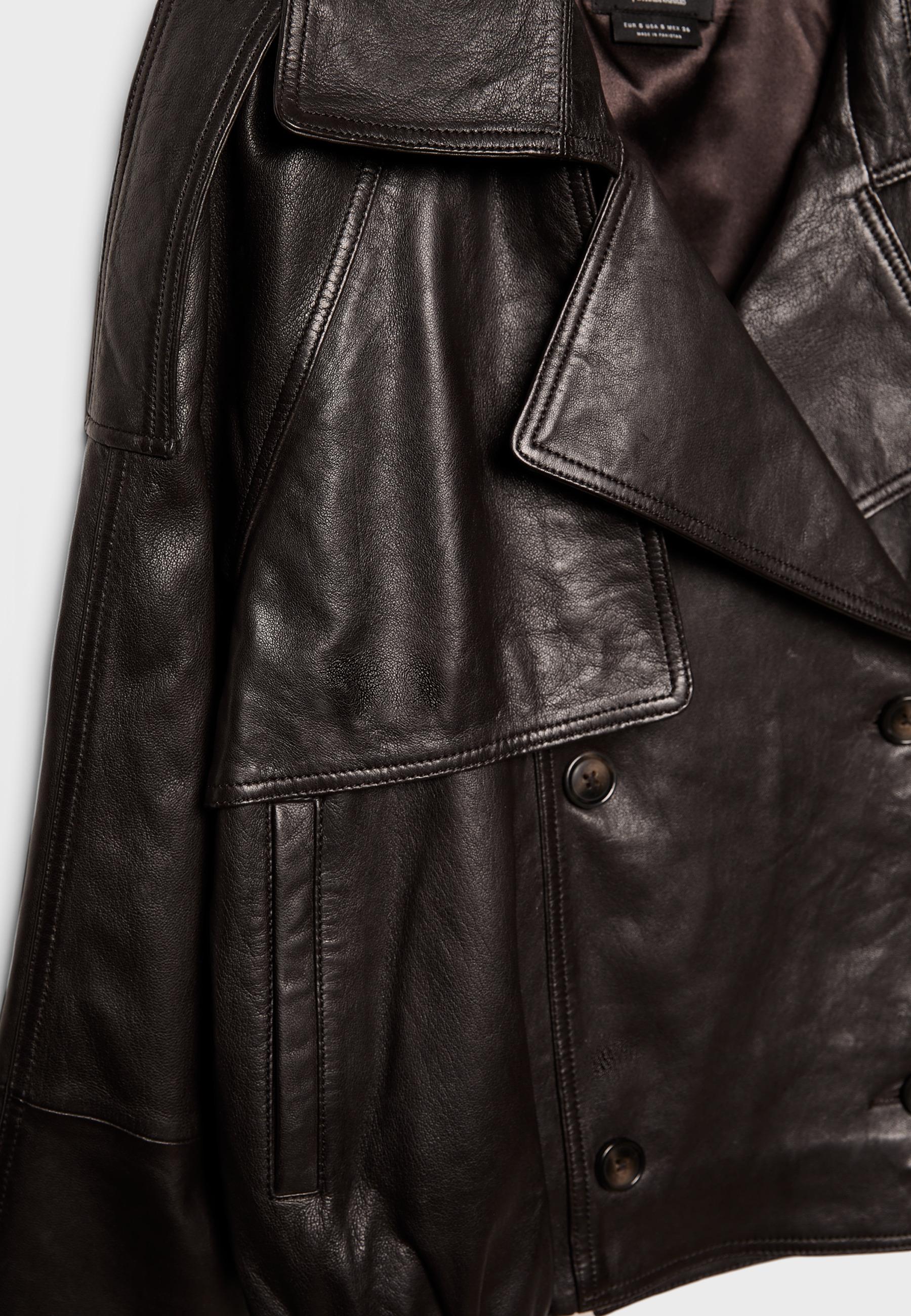 Oversize 100% leather trench coat — Brown