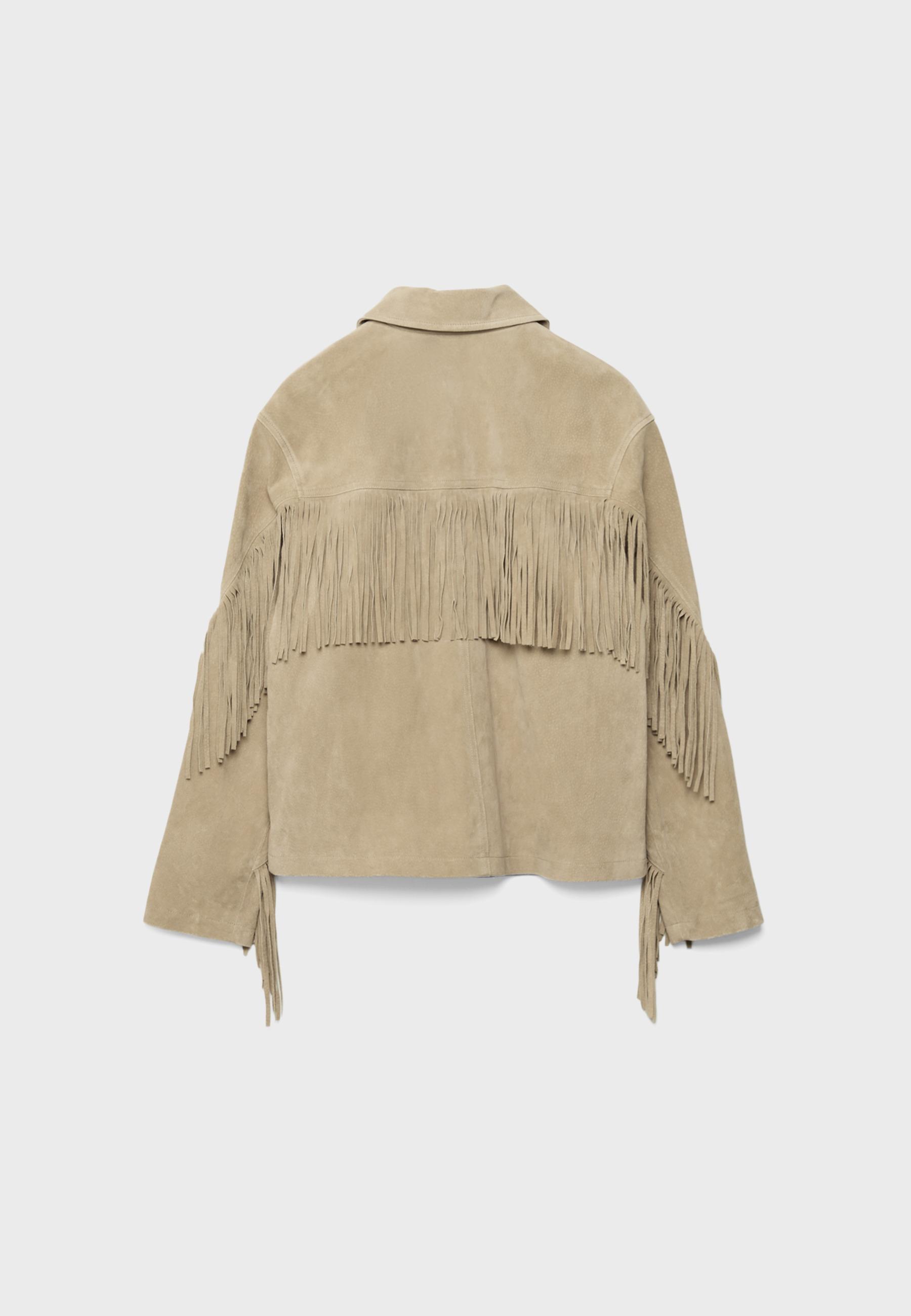 Fringed leather jacket — Stone