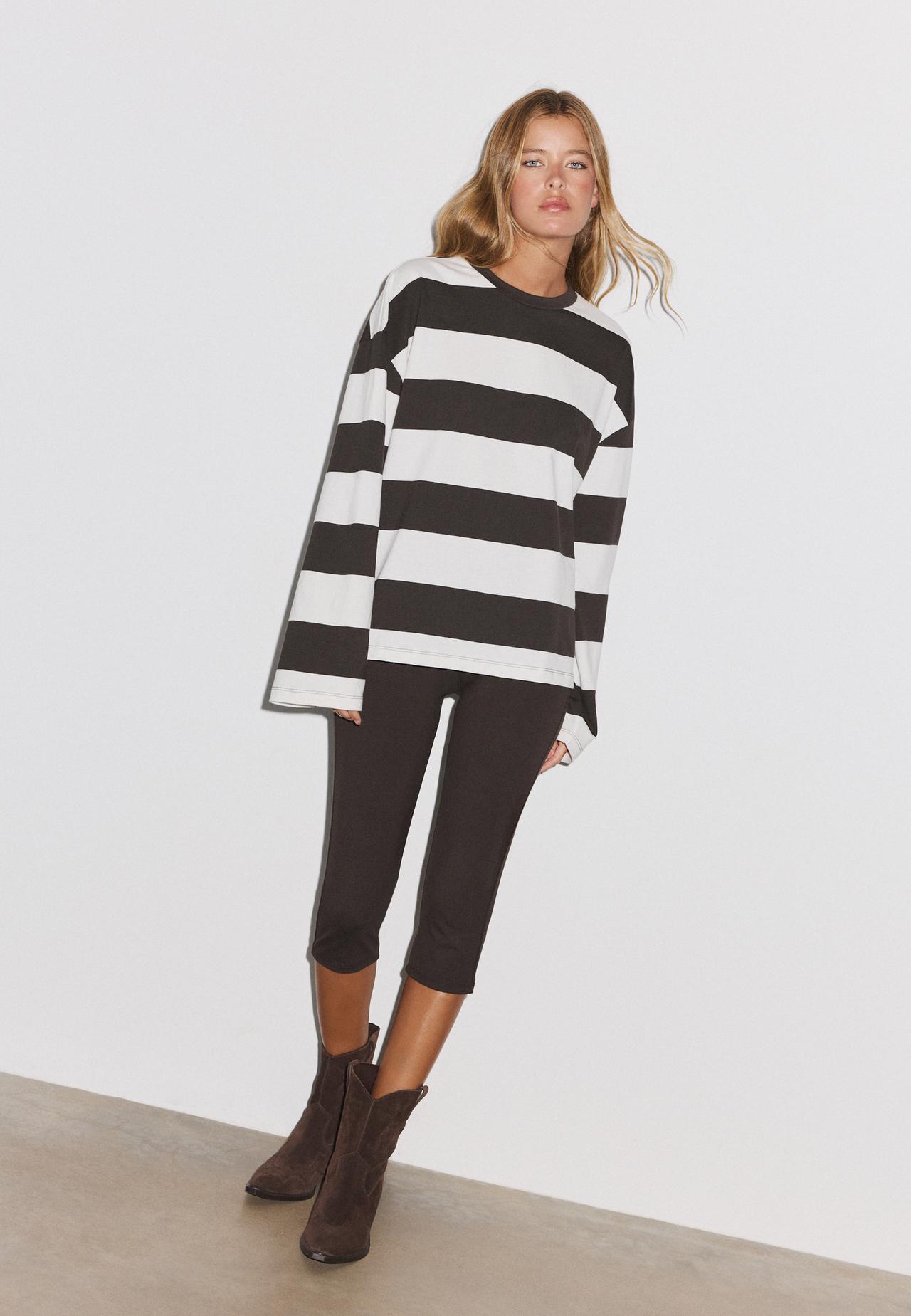 Boxy striped long sleeve T-shirt — Brown
