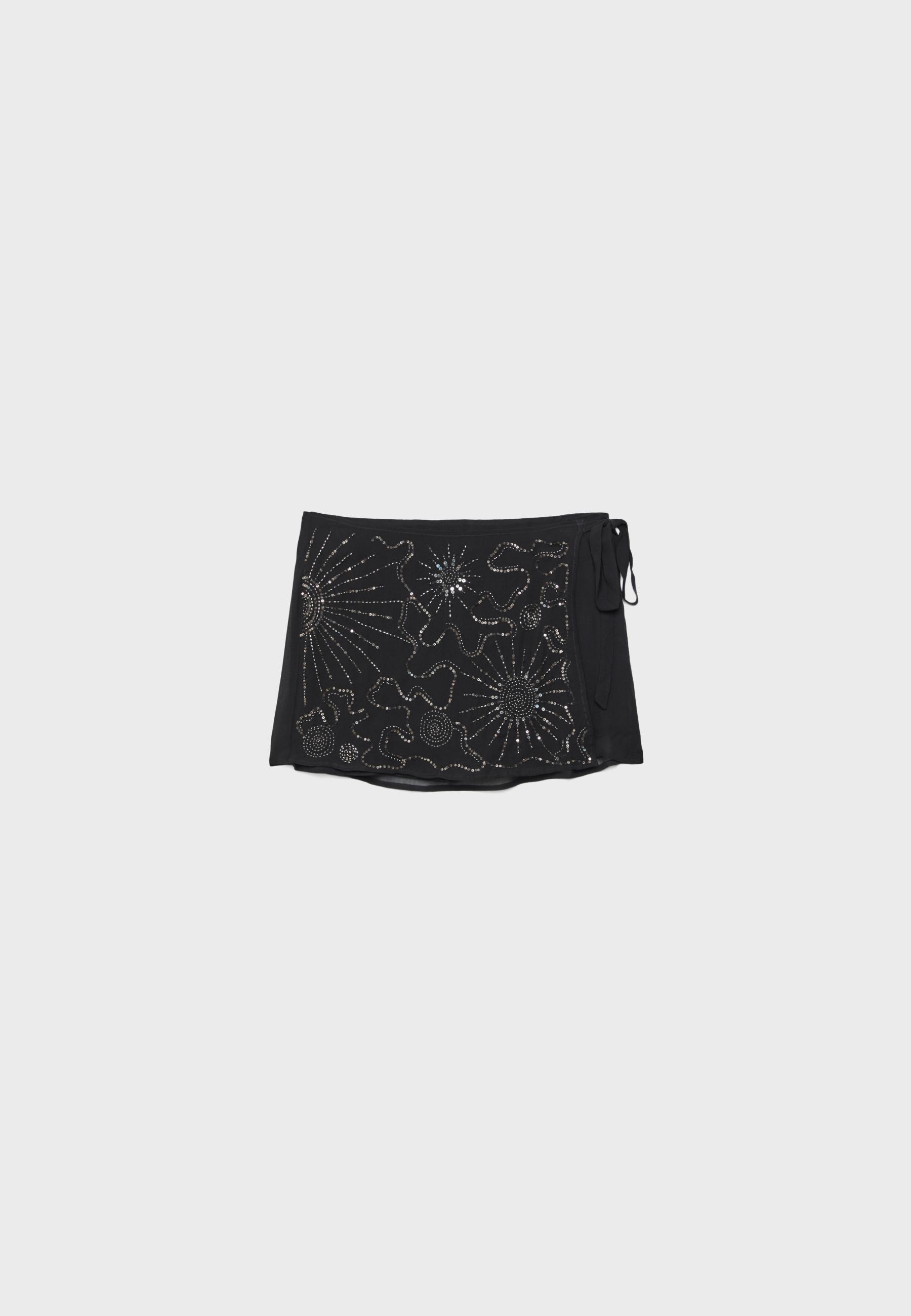Embroidered wrap mini skort