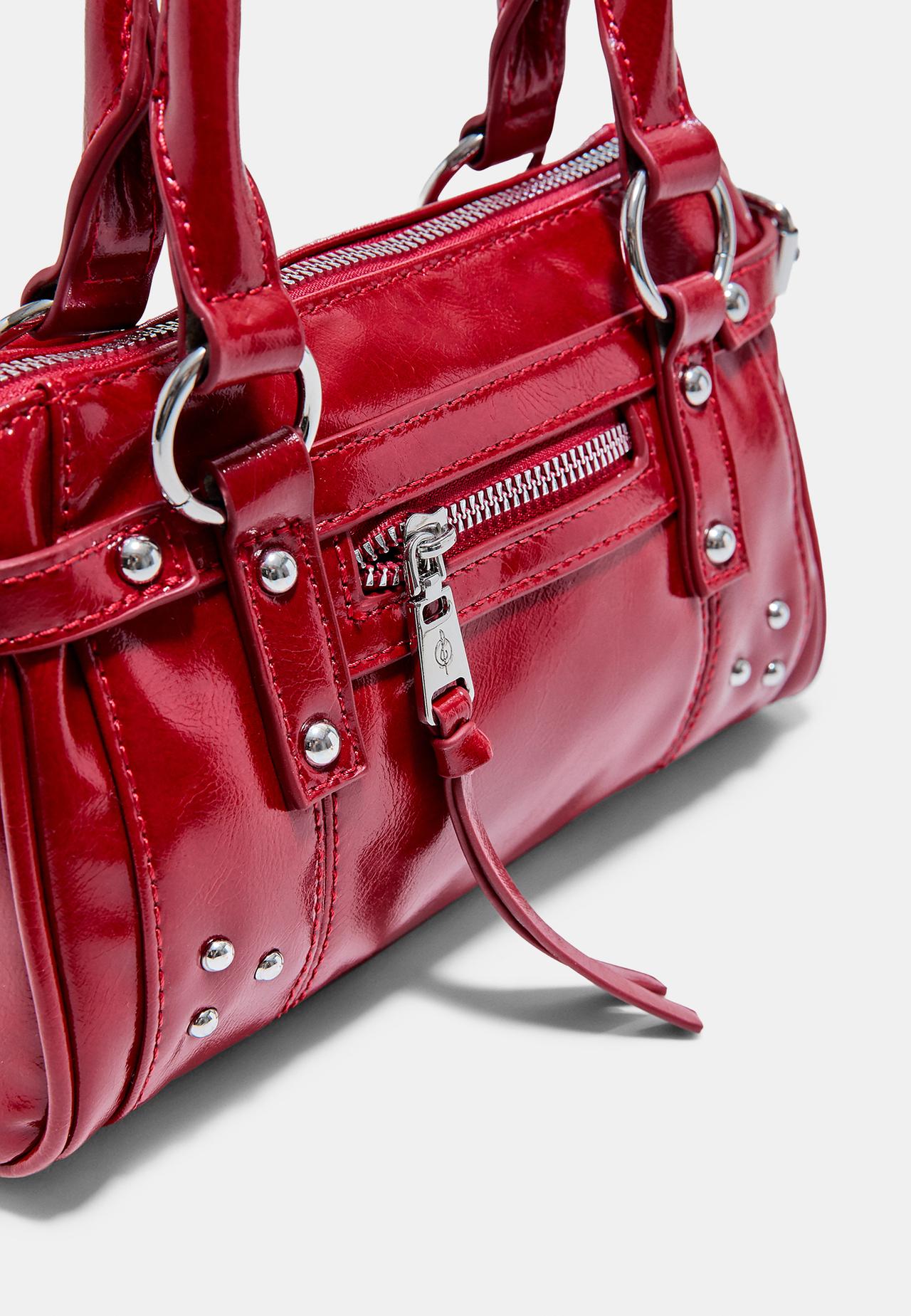 Crossbody bag with pocket and studs — Red