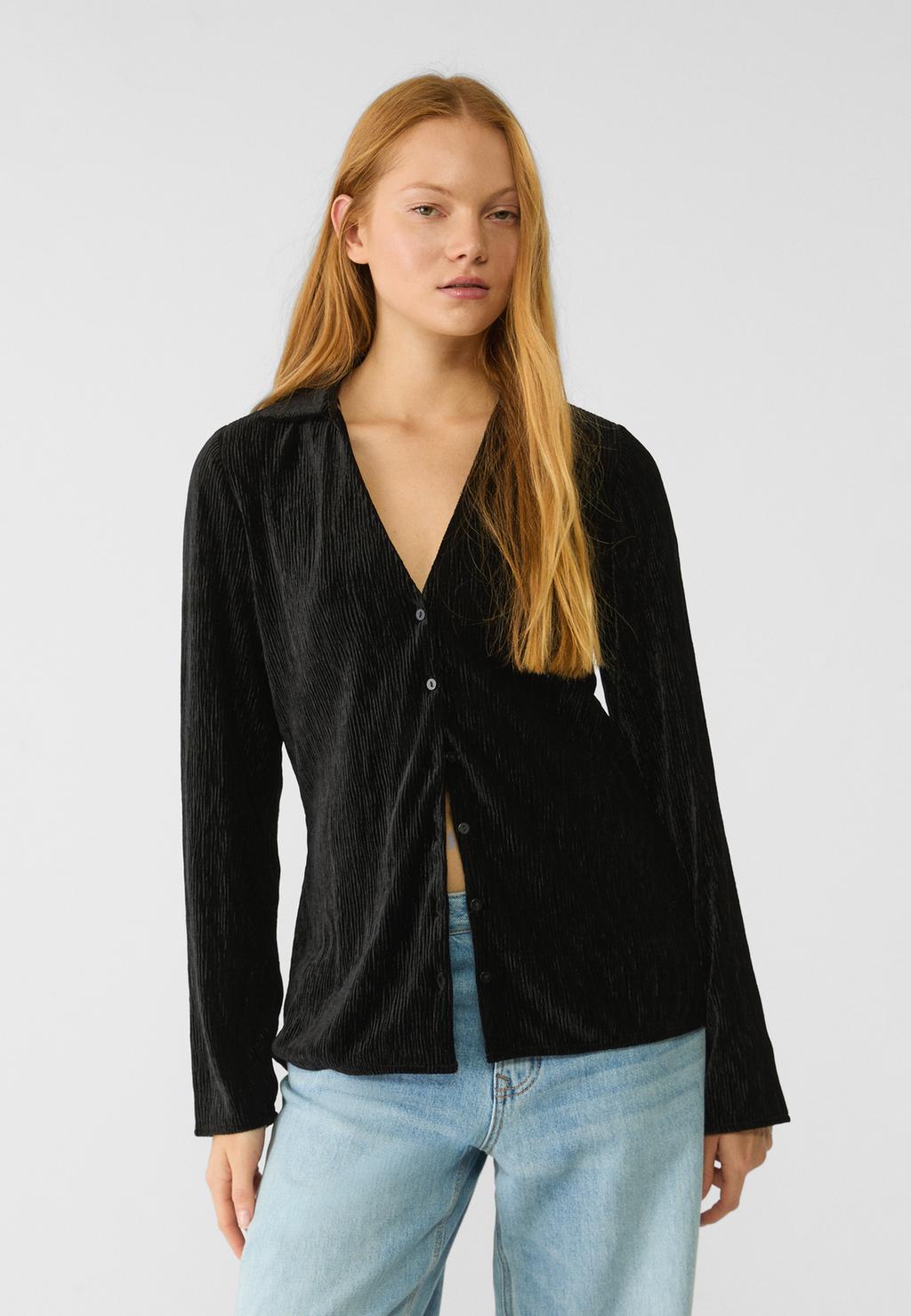 Creased-effect velvet shirt