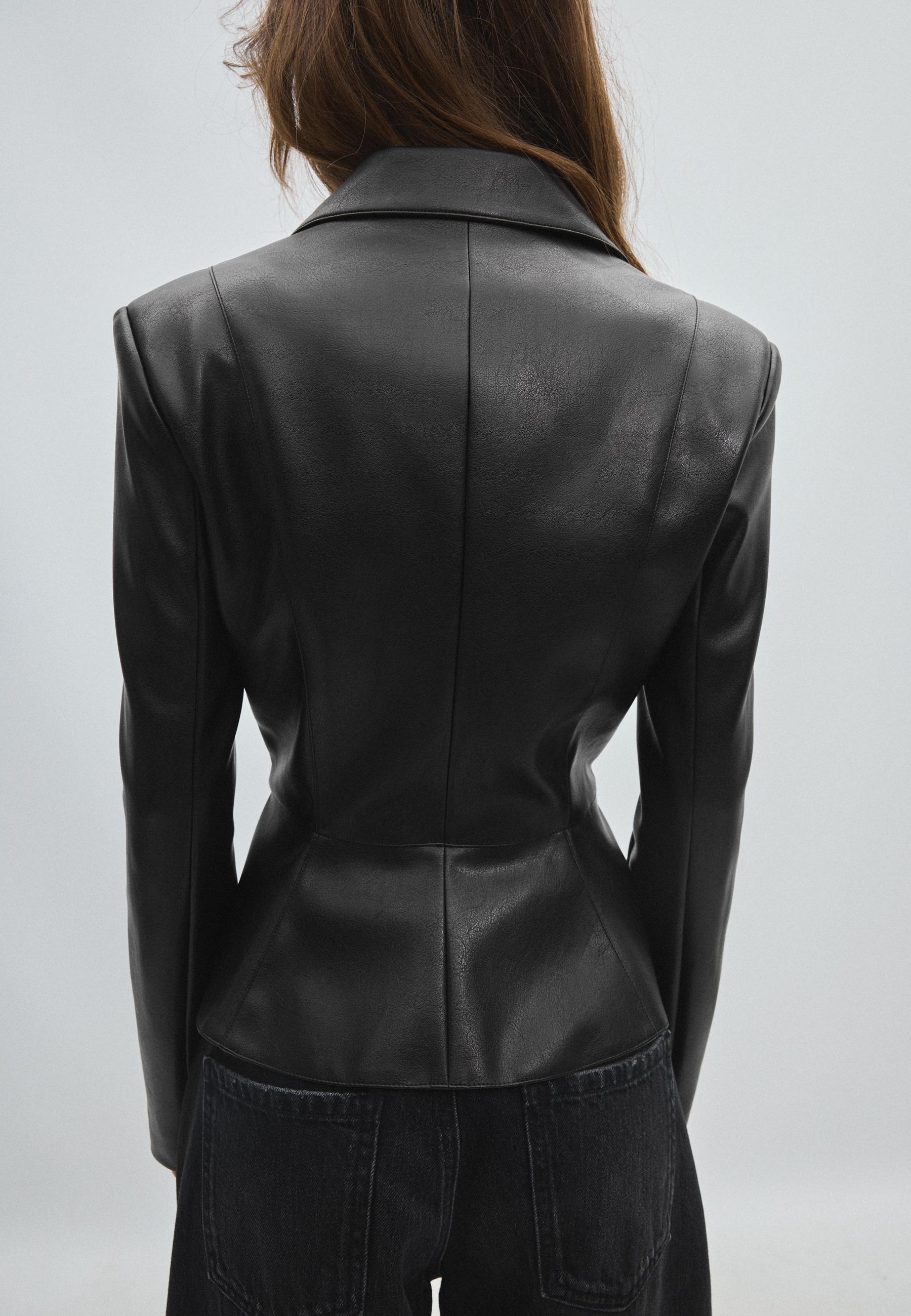 Leather effect peplum blazer — Black