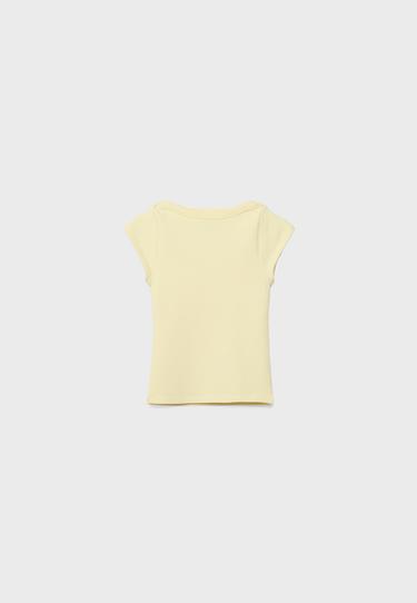 Basic geniş yaka tişört - Görsel 17