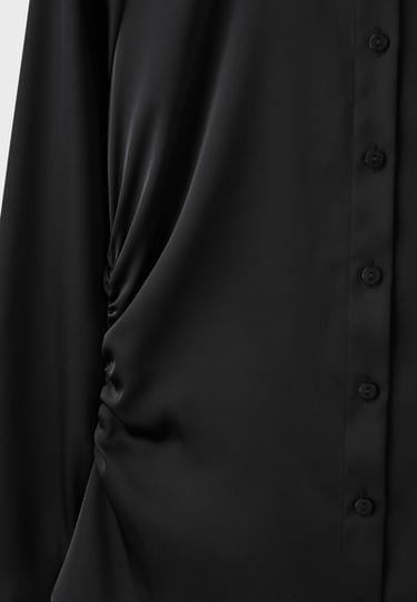Gathered sateen shirt — Black 9