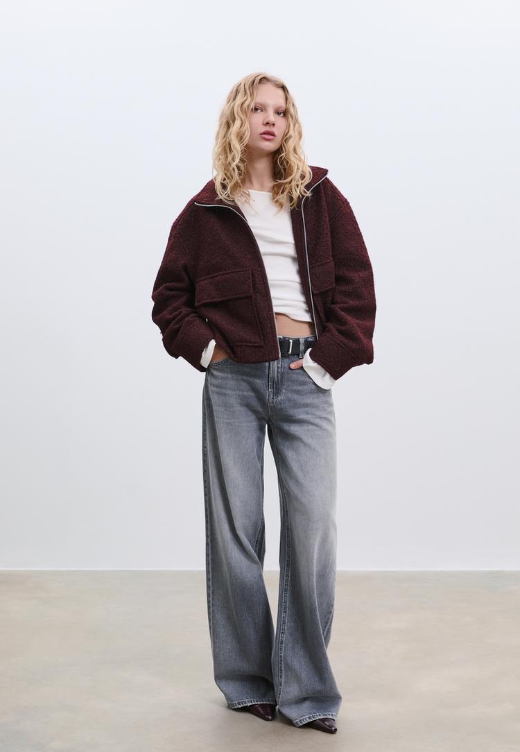Stradivarius Bunda Buklé S Kapsami Purple M