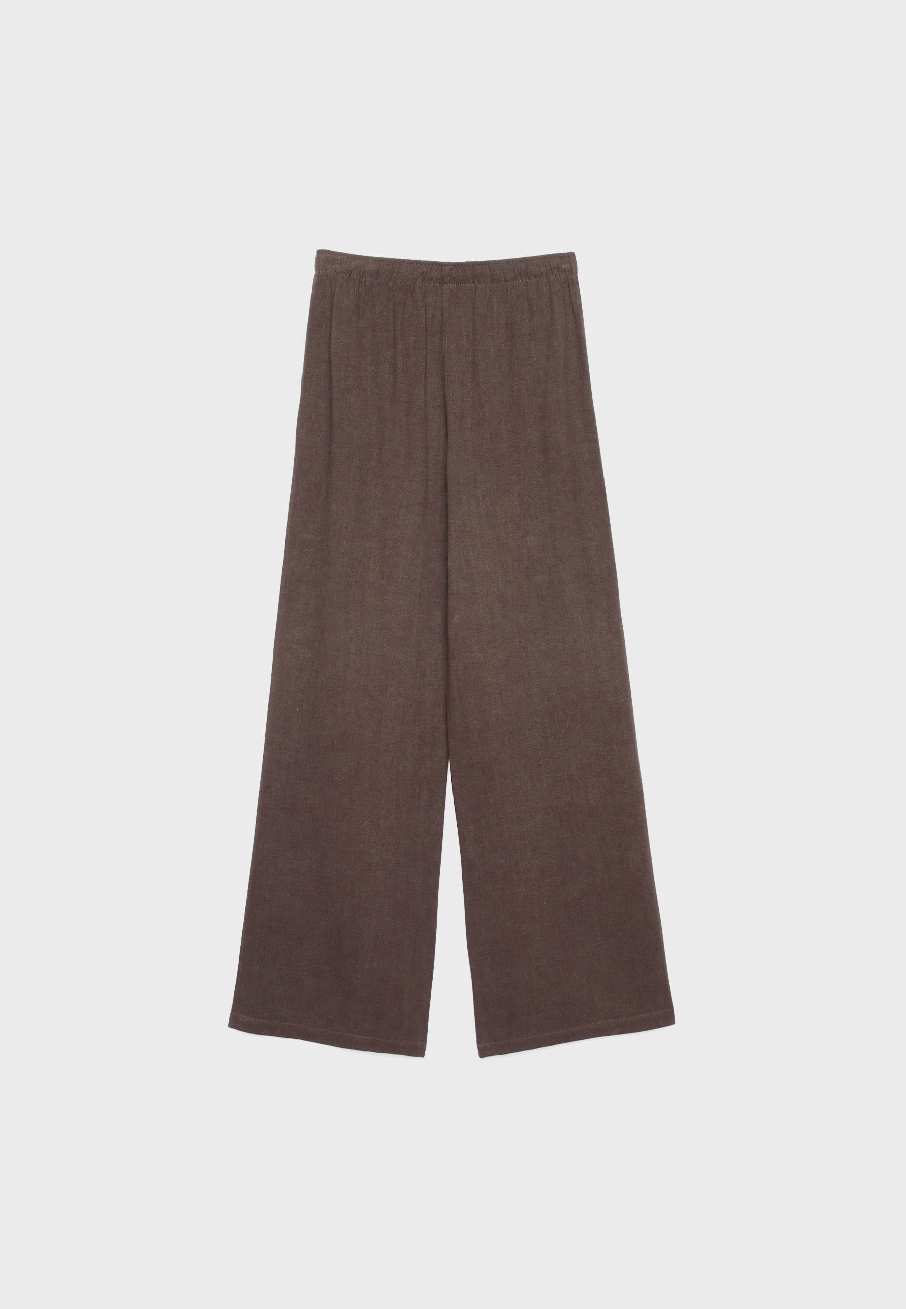 Straight-leg linen-look trousers — Brown