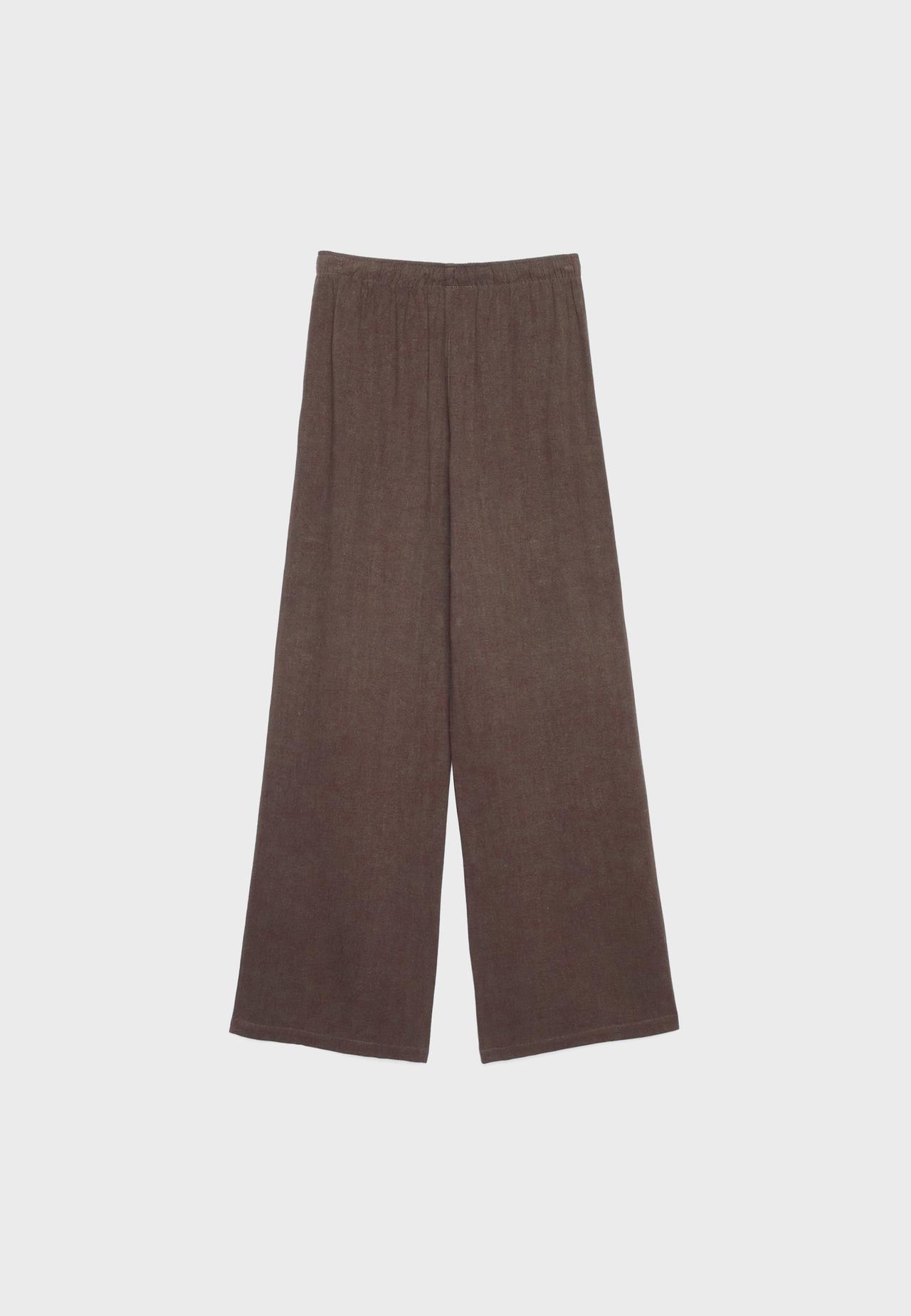 Straight-leg linen-effect trousers — Brown