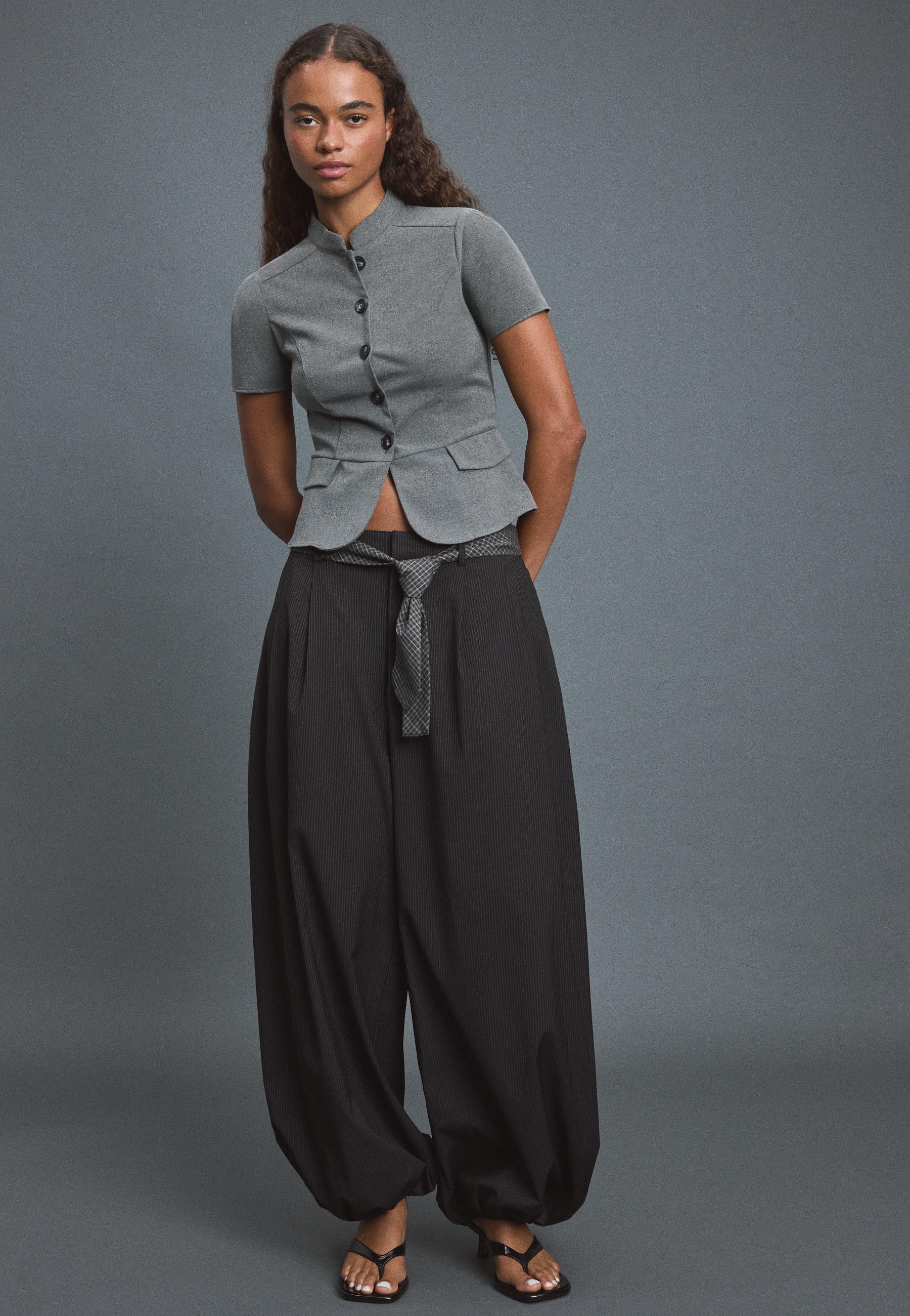 Voluminous tie-detail sarouel trousers — Black