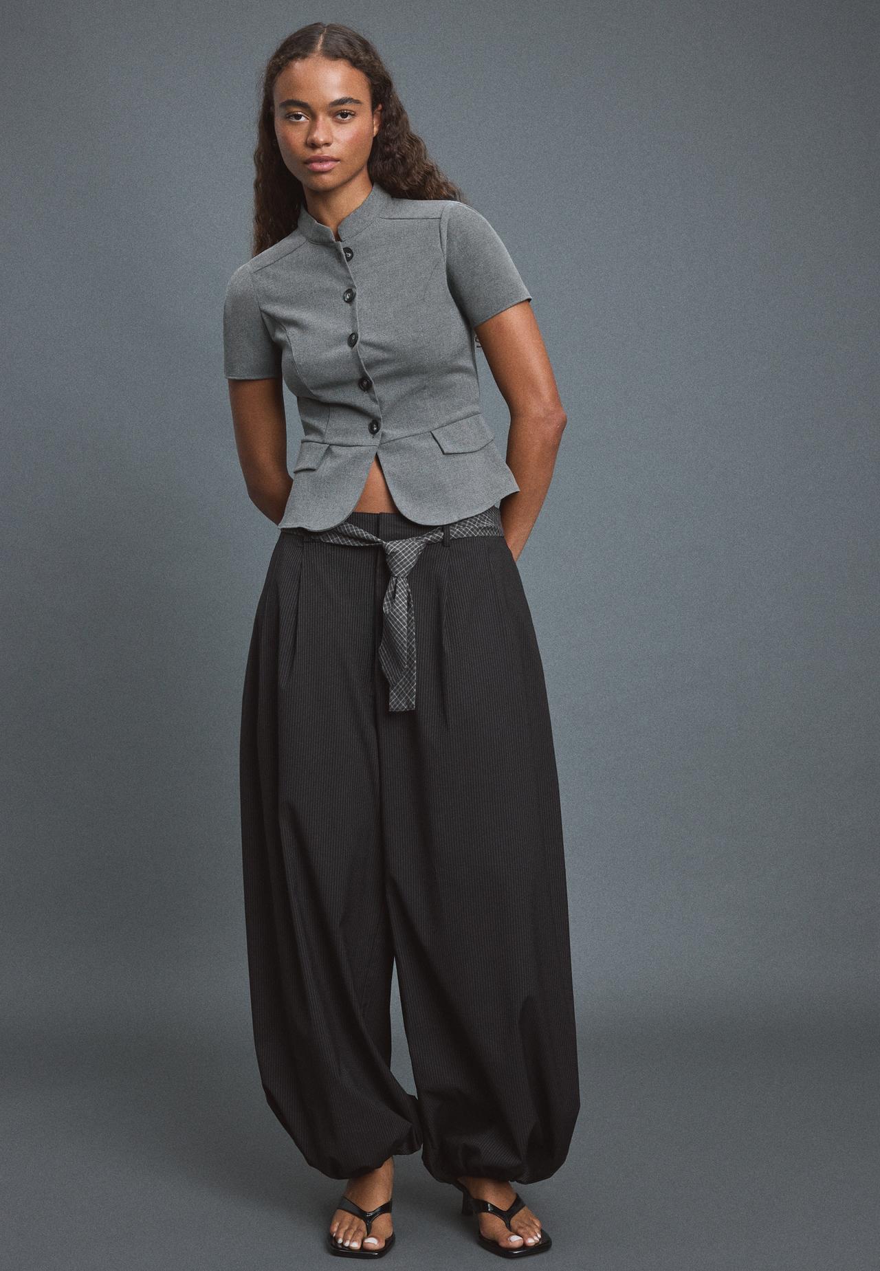 Voluminous sarouel trousers with tie belt — Black