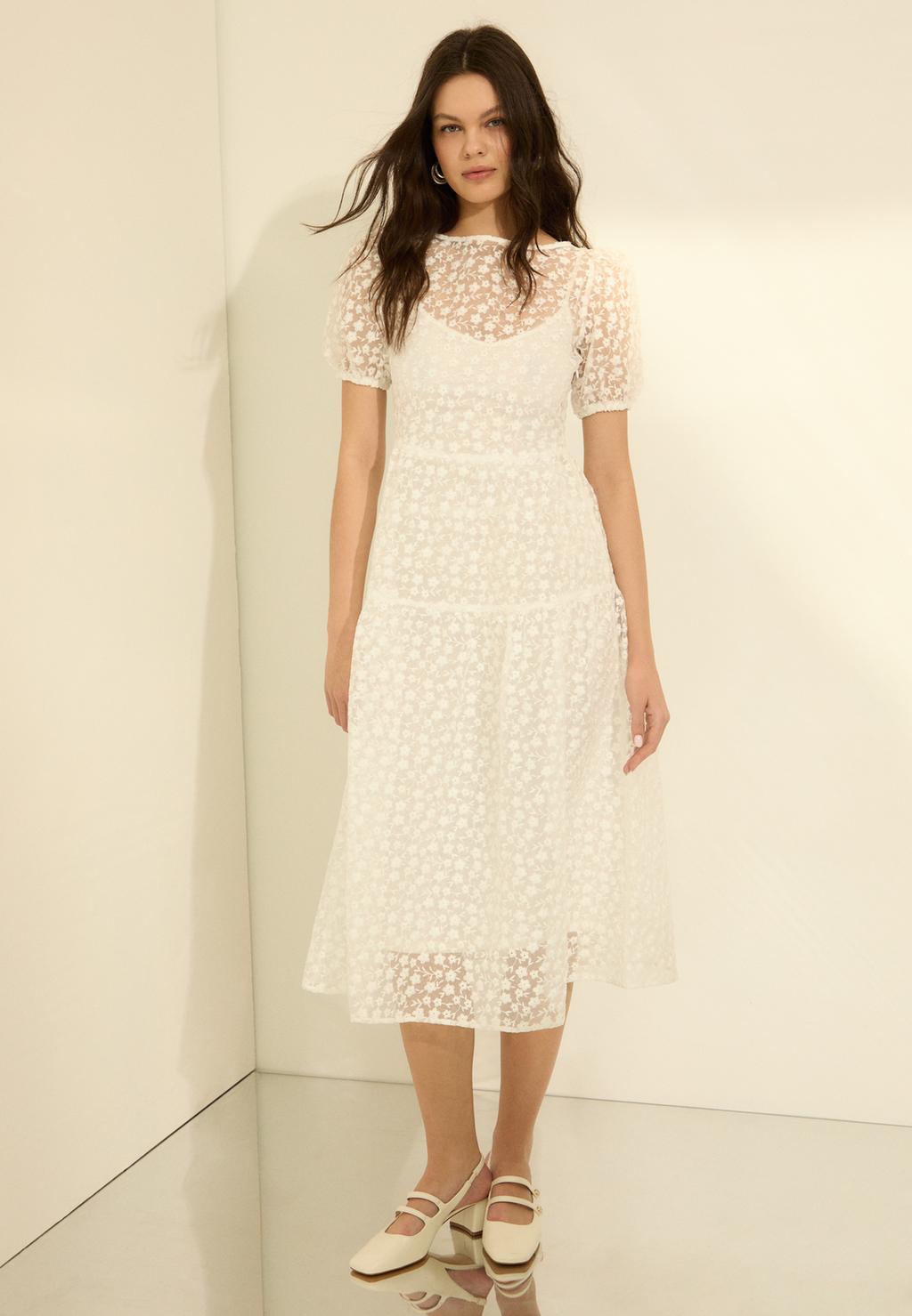 Midi dress with floral embroidery