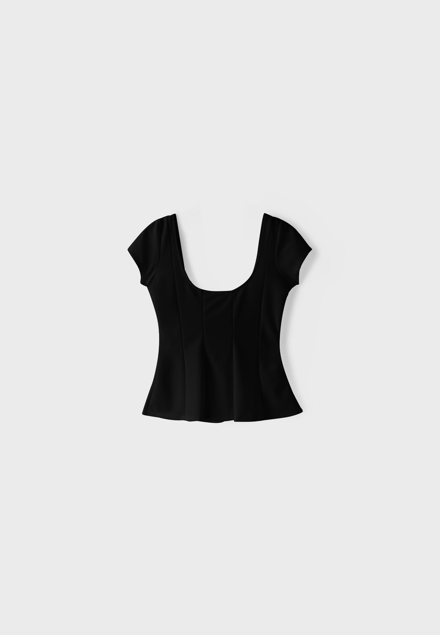 Peplum mini sleeve top — Black
