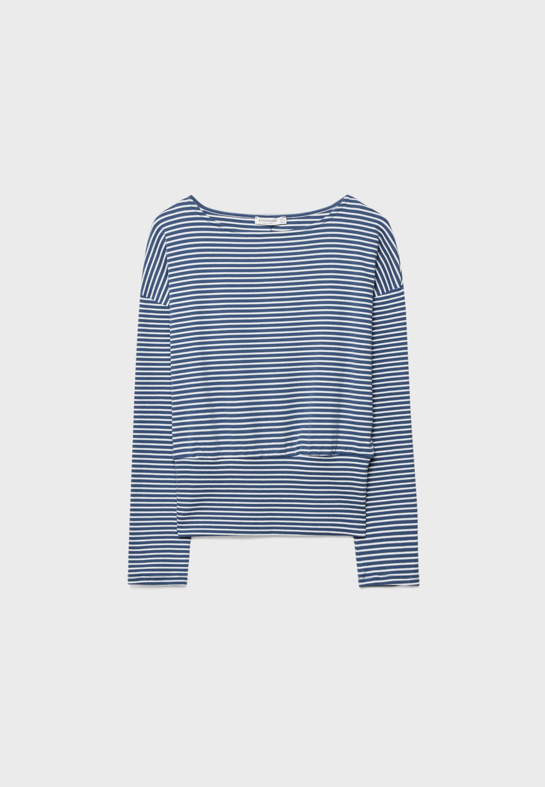 Long sleeve boat neck T-shirt with striped sash — Navy blue
