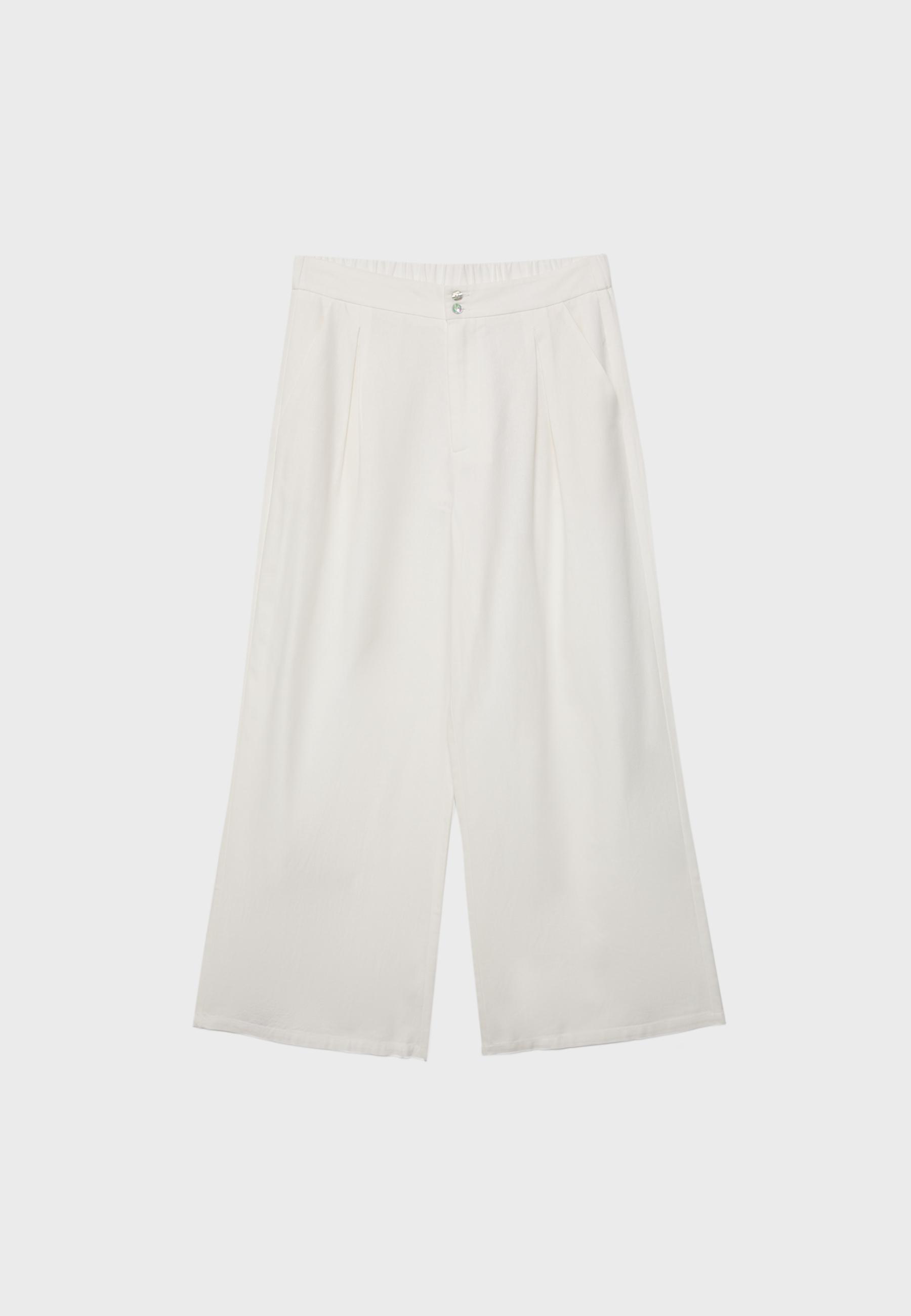 Keten görünümlü culotte pantolon - Görsel 7