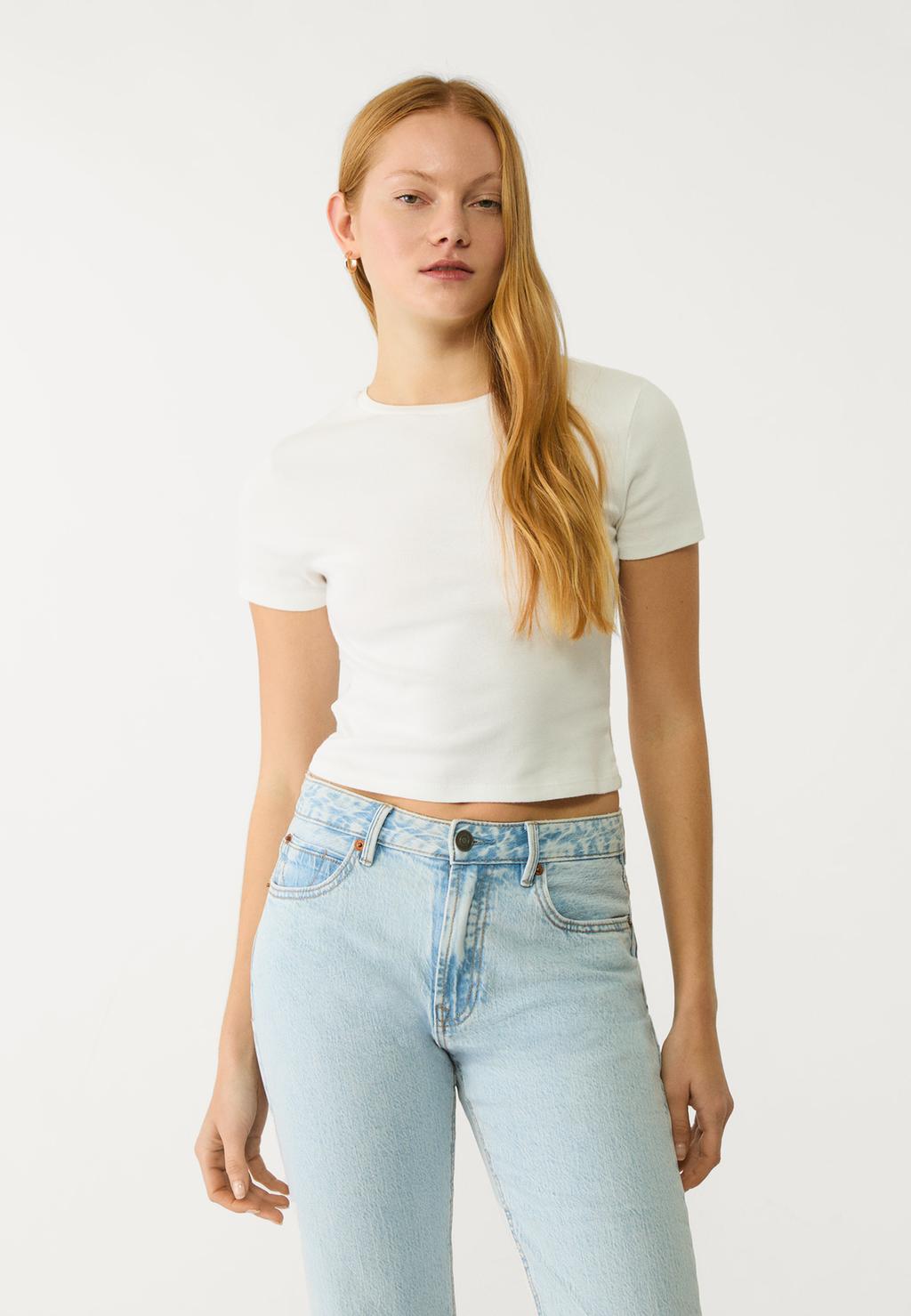 Crop top en coton à manches courtes