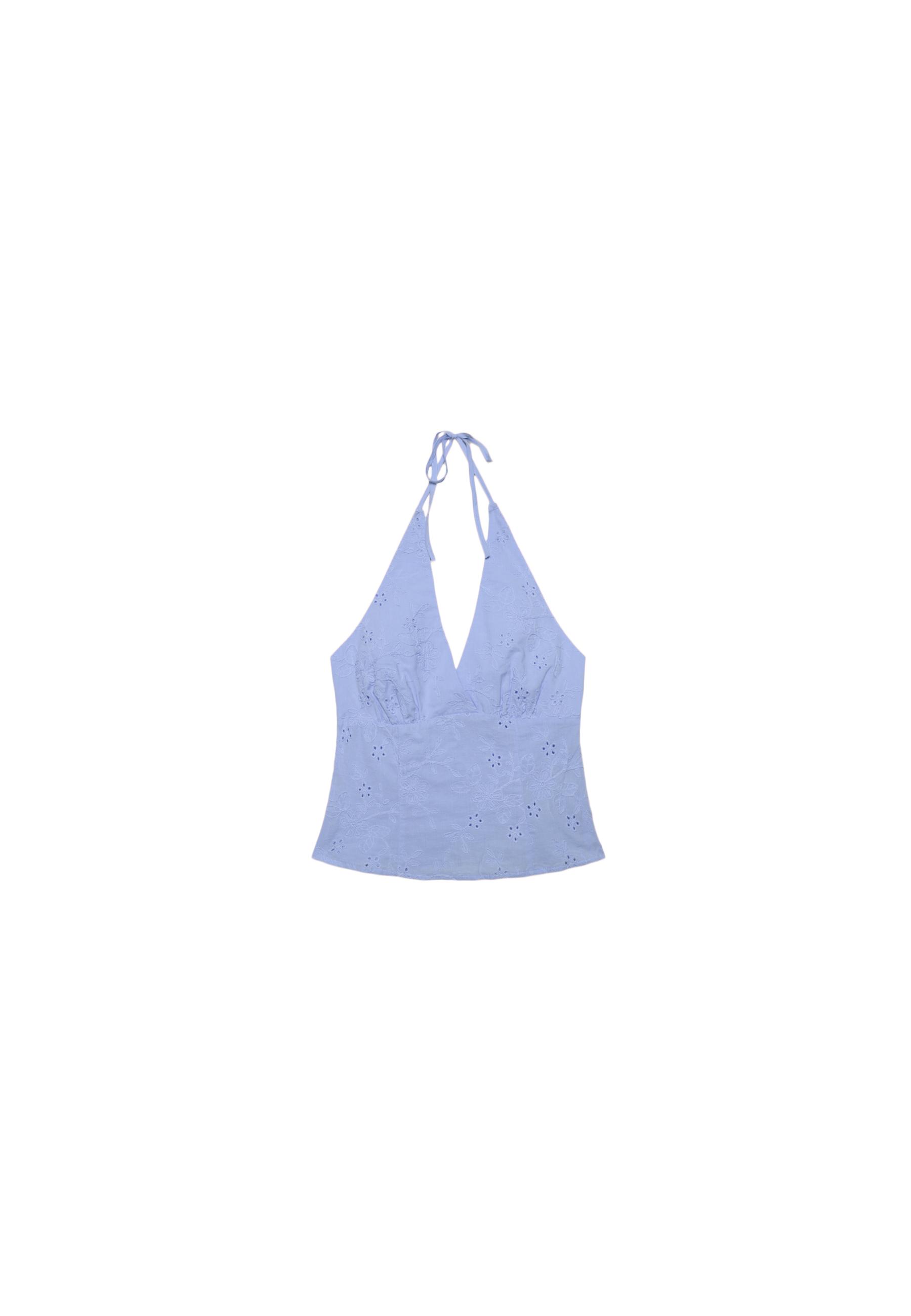Embroidered halter top — Blue