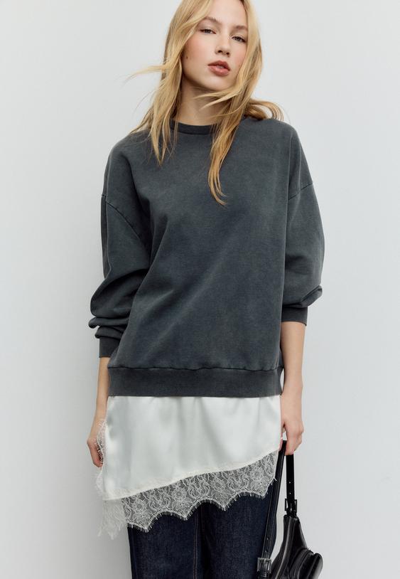 sateen skirt hem sweatshirt
