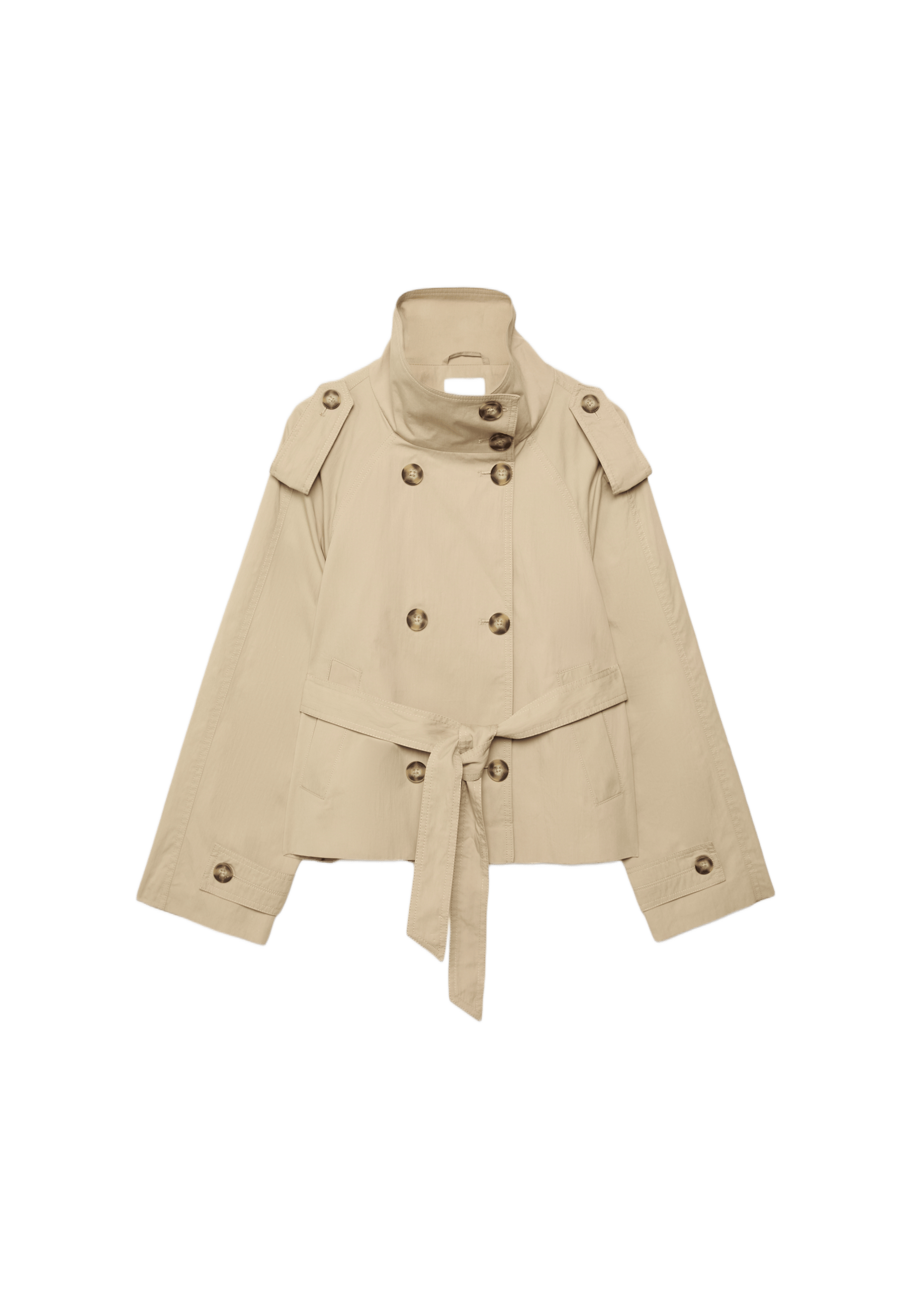 High-neck trench coat with belt — Beige