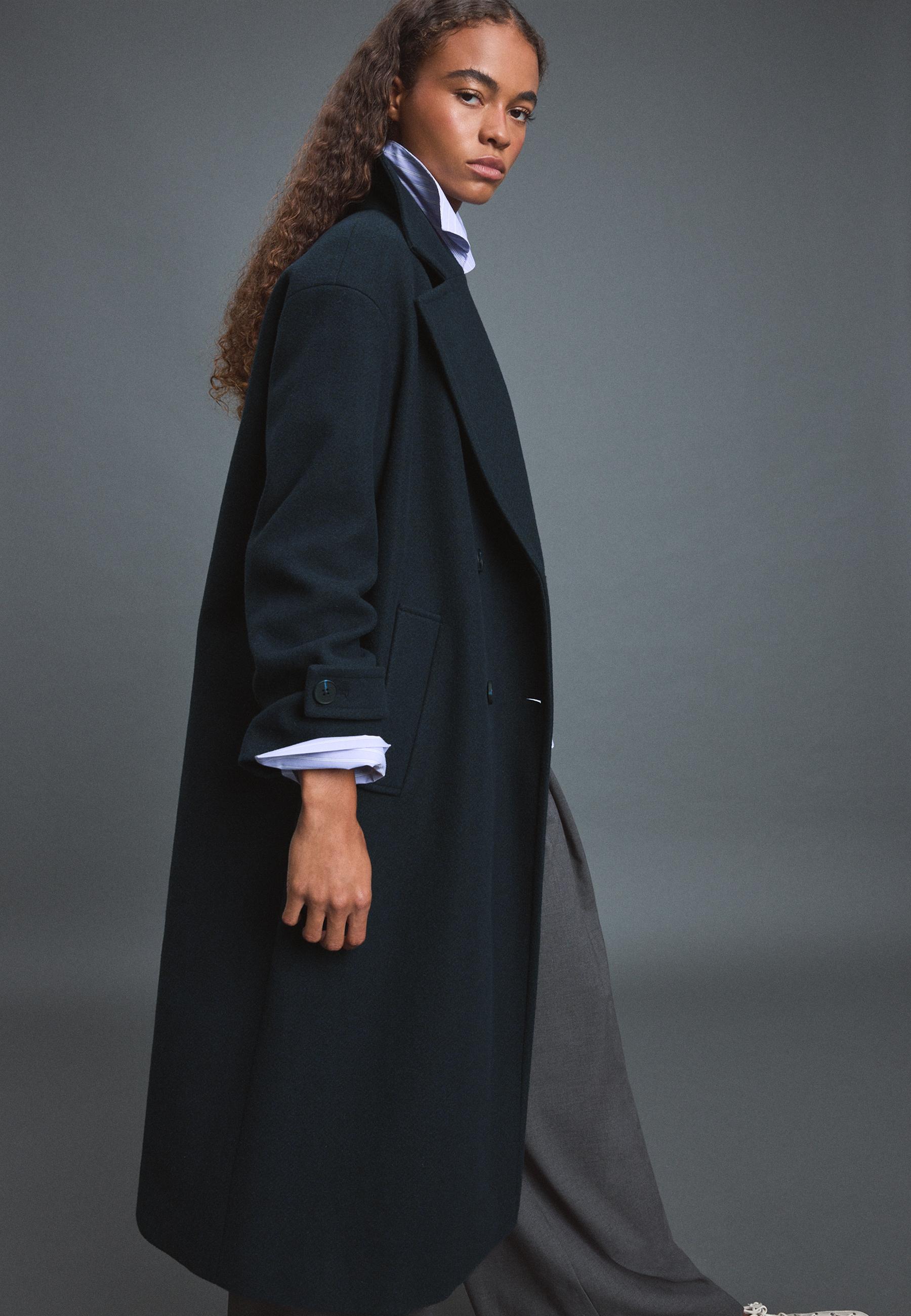 Long soft-touch oversize coat — Navy blue
