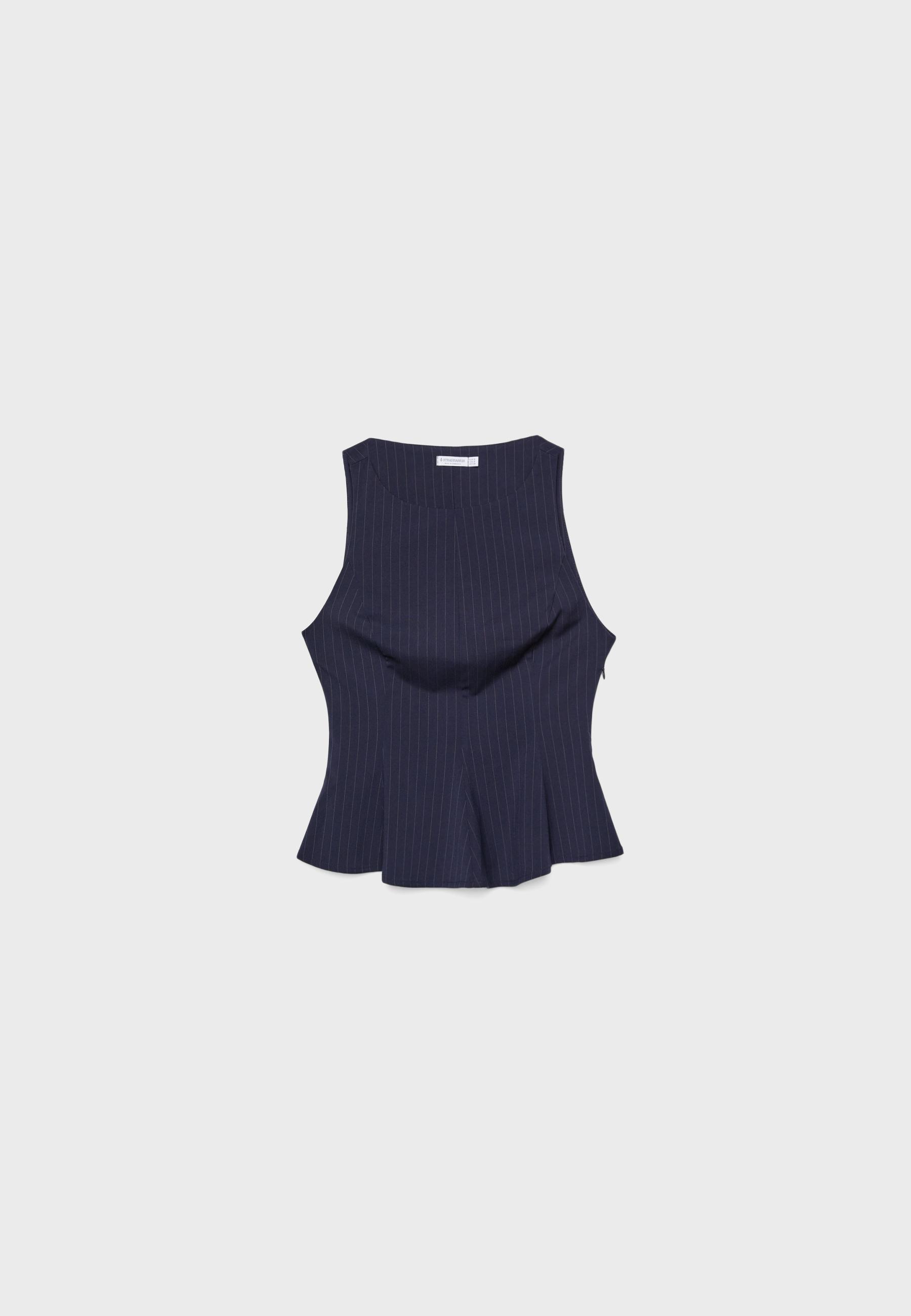 Striped sleeveless peplum top — Navy blue