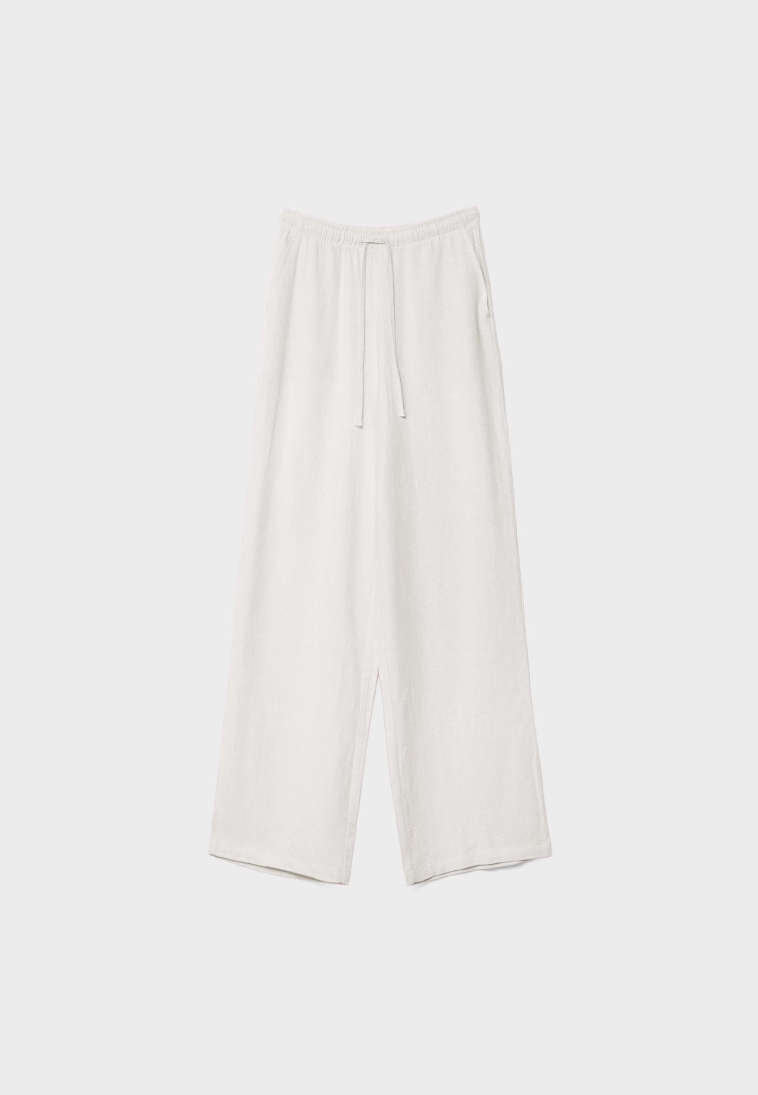 Straight-leg linen-look trousers — Ecru