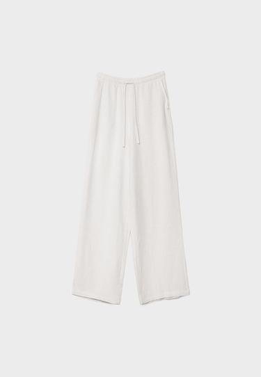 Straight-leg linen-effect trousers — Ecru 6
