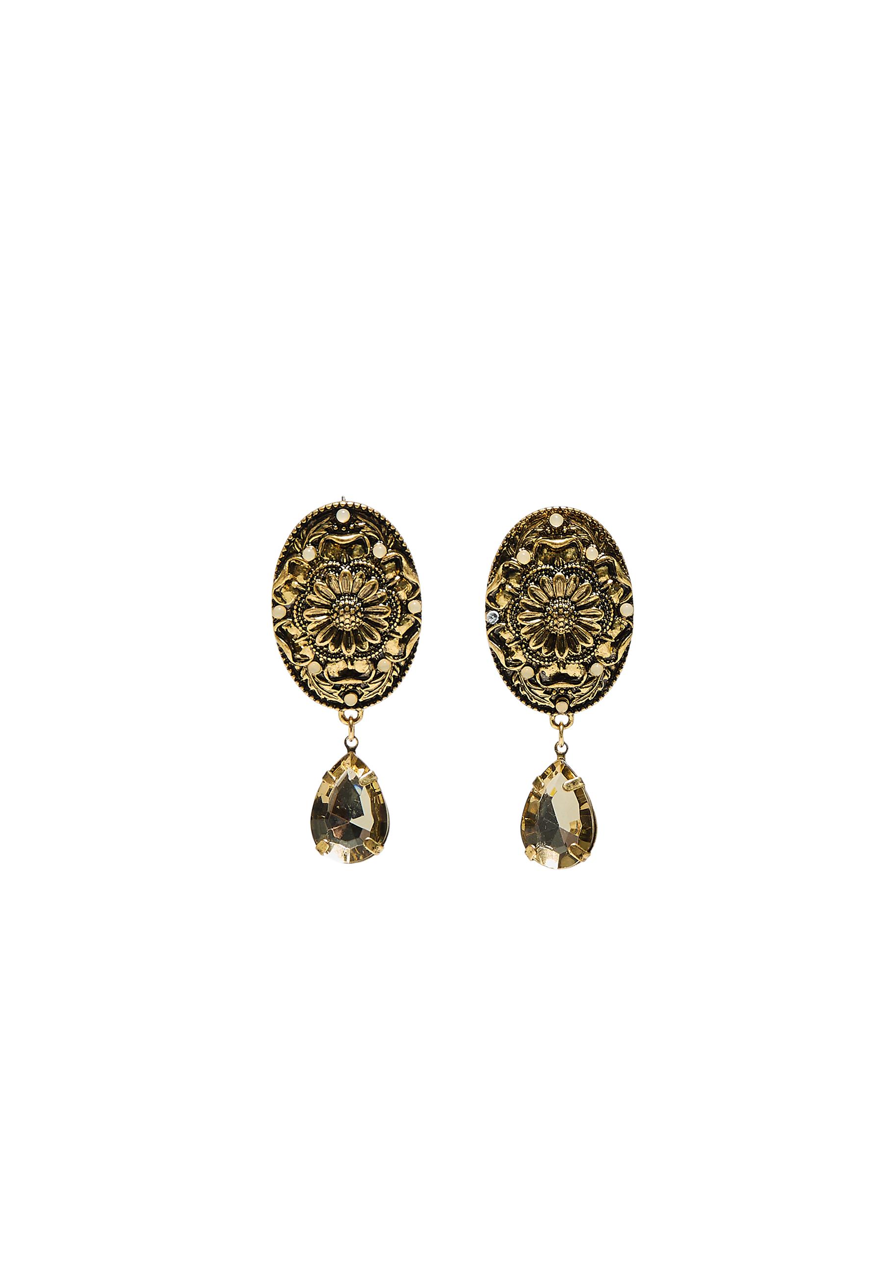 Engraved teardrop earrings — Khaki