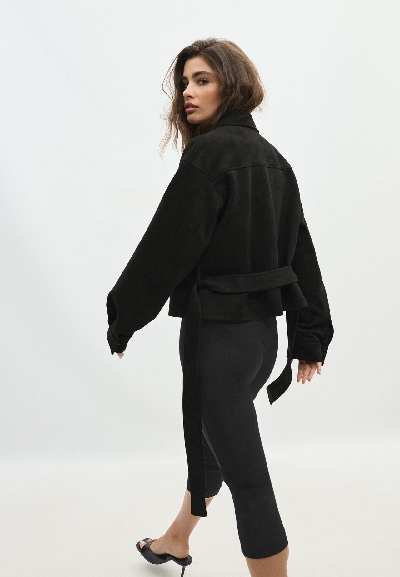 Cropped faux suede jacket — Black