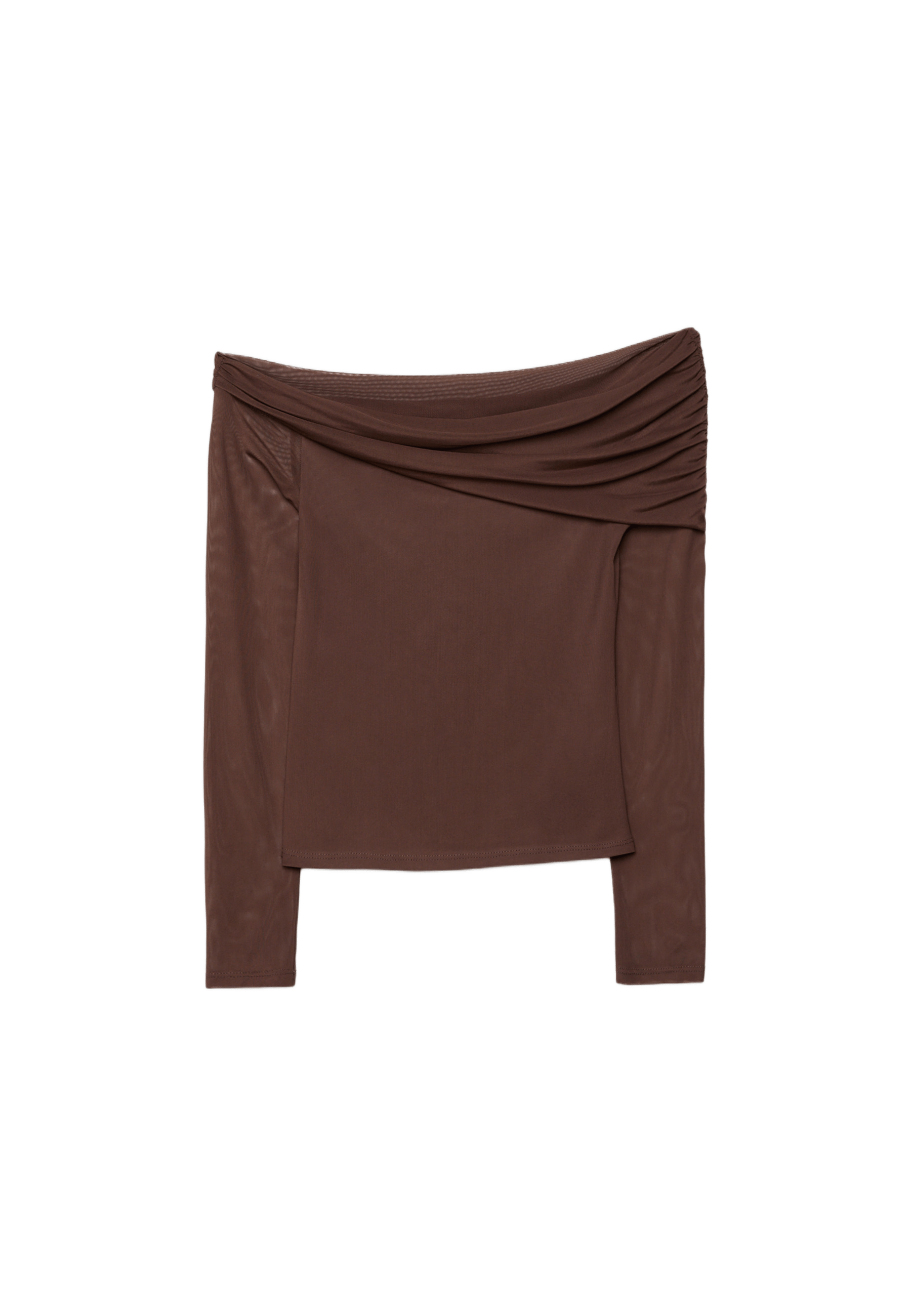 Asymmetric tulle T-shirt — Brown