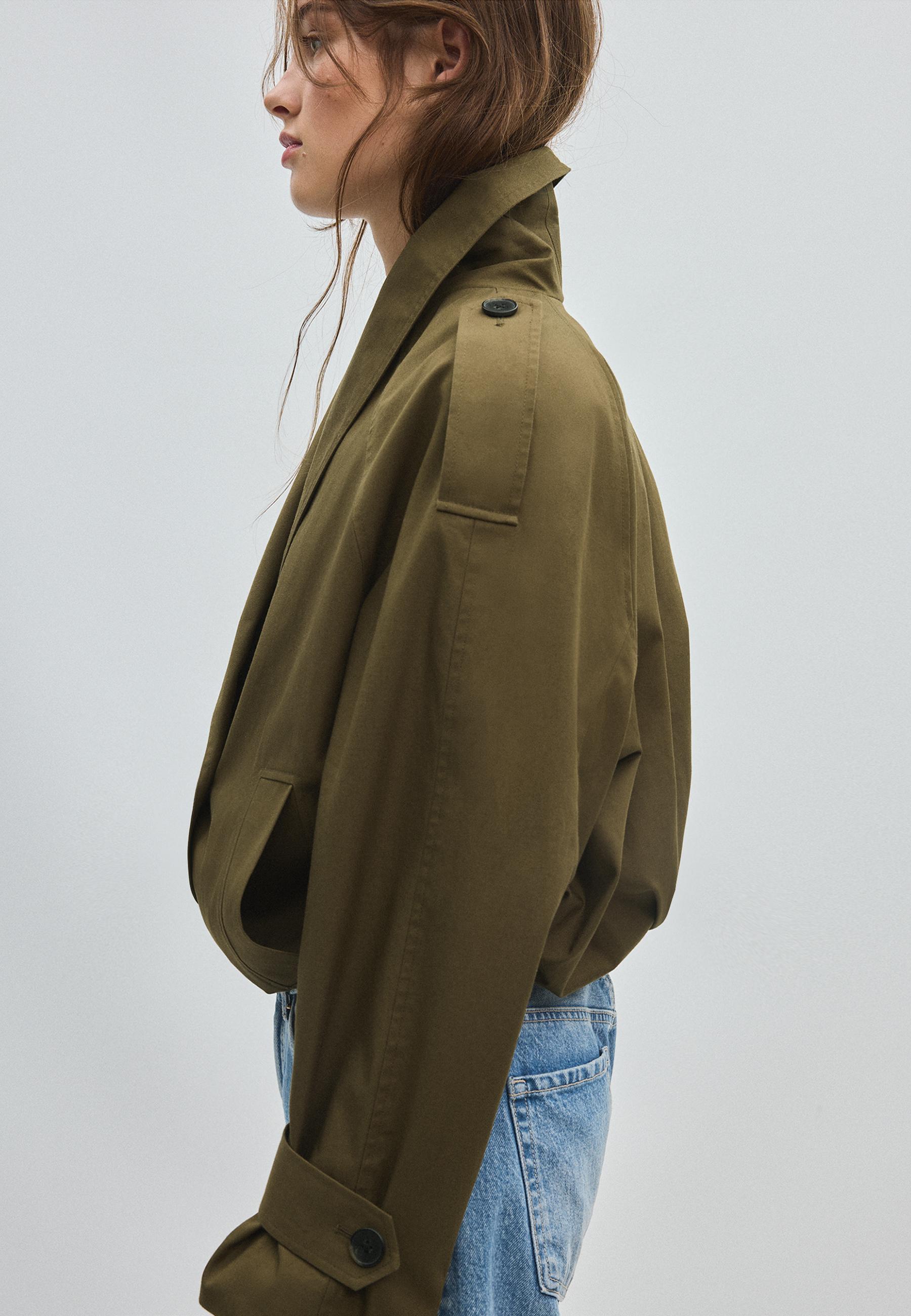 Bubble trench coat with shawl neck — Khaki